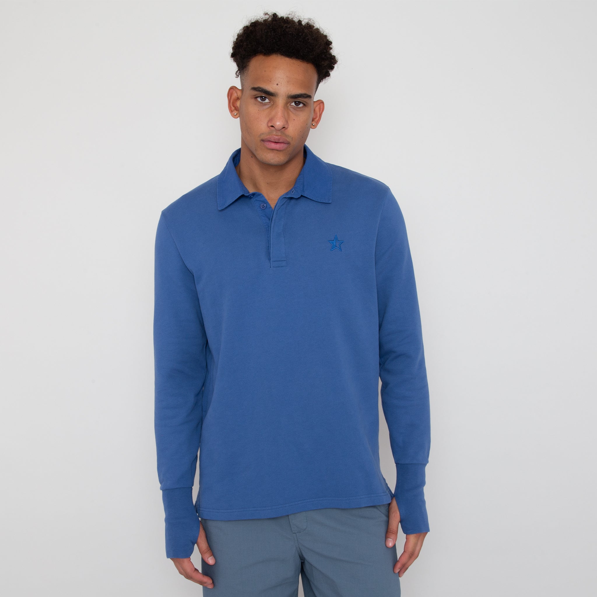 Big Mach Long Sleeve Polo Sweat - Sea Blue