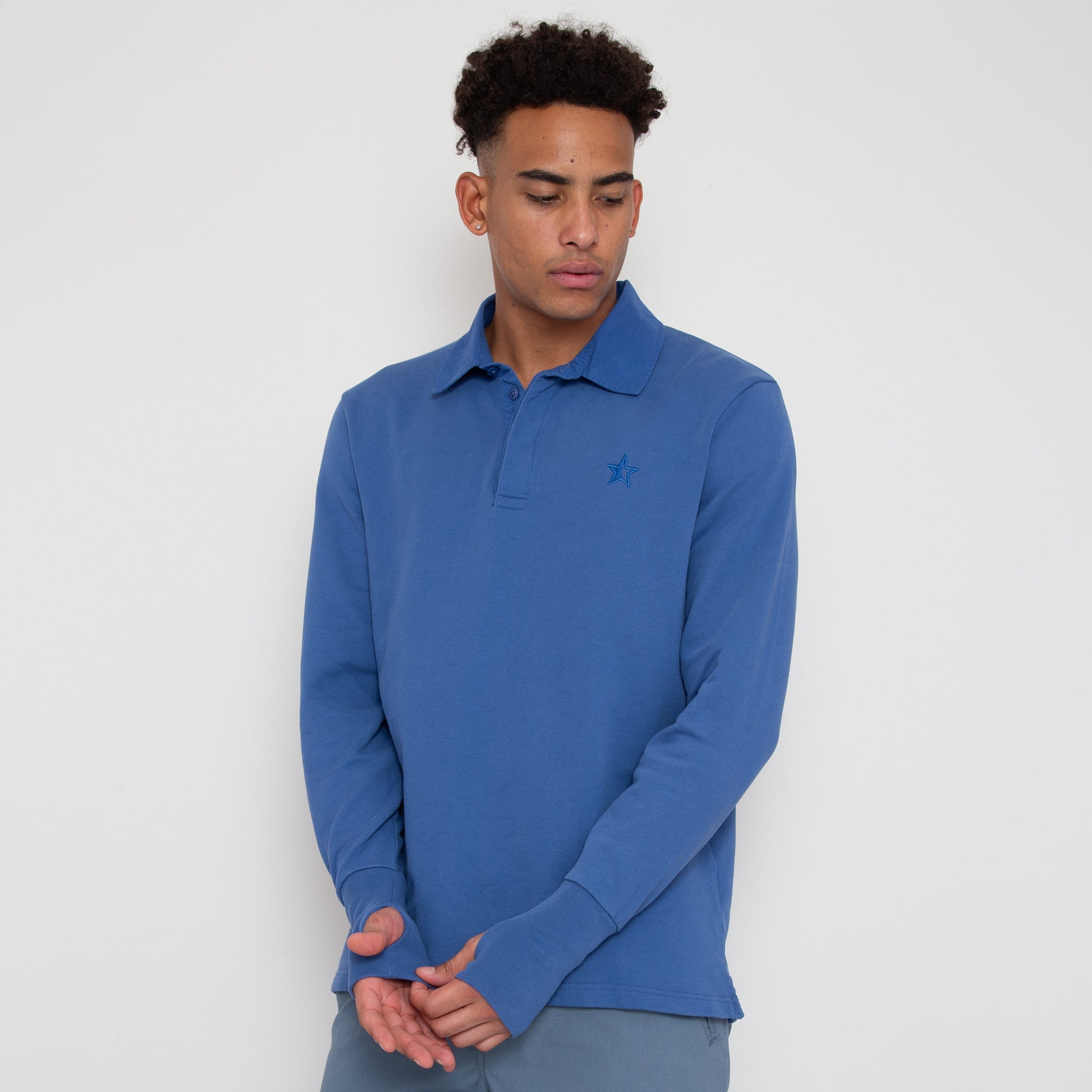 Big Mach Long Sleeve Polo Sweat - Sea Blue