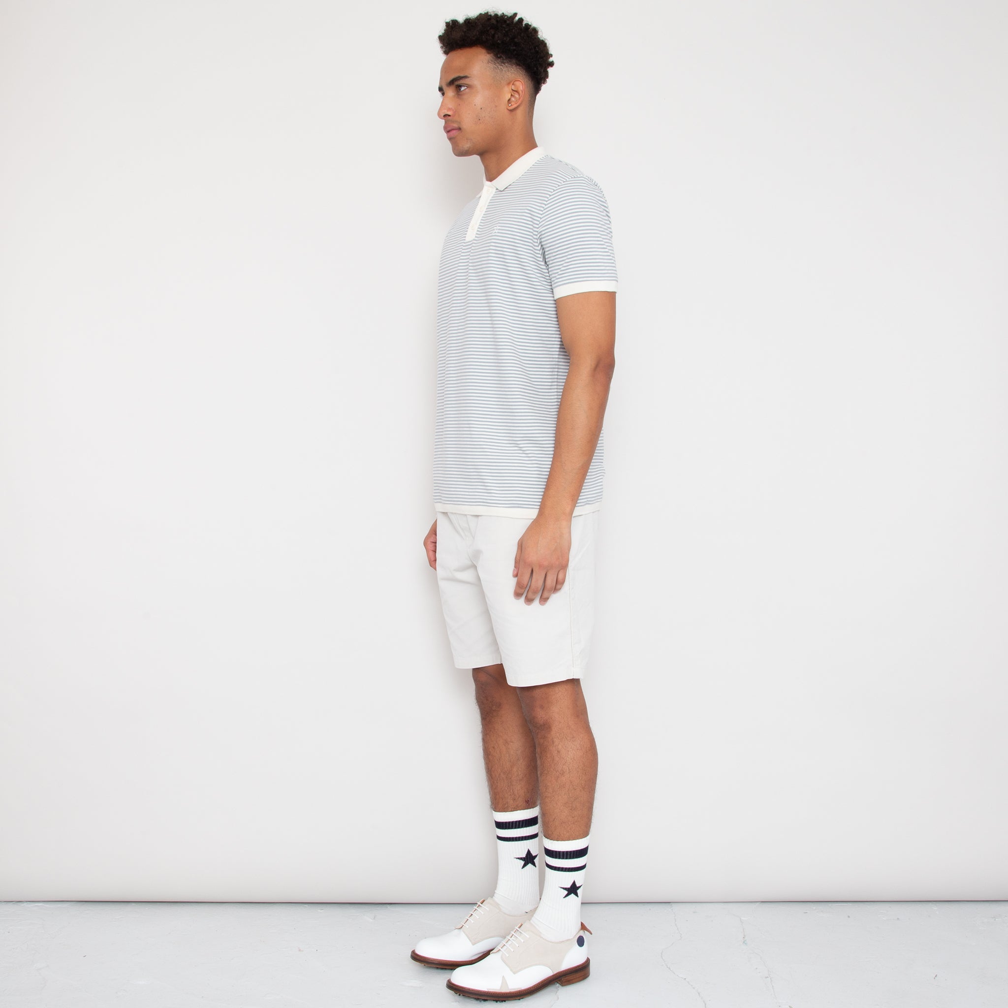 Sounder Golf | Sounder Golf | Clothing | Polos | Play Well Polo - Dove Grey and Off White Stripe | Polos