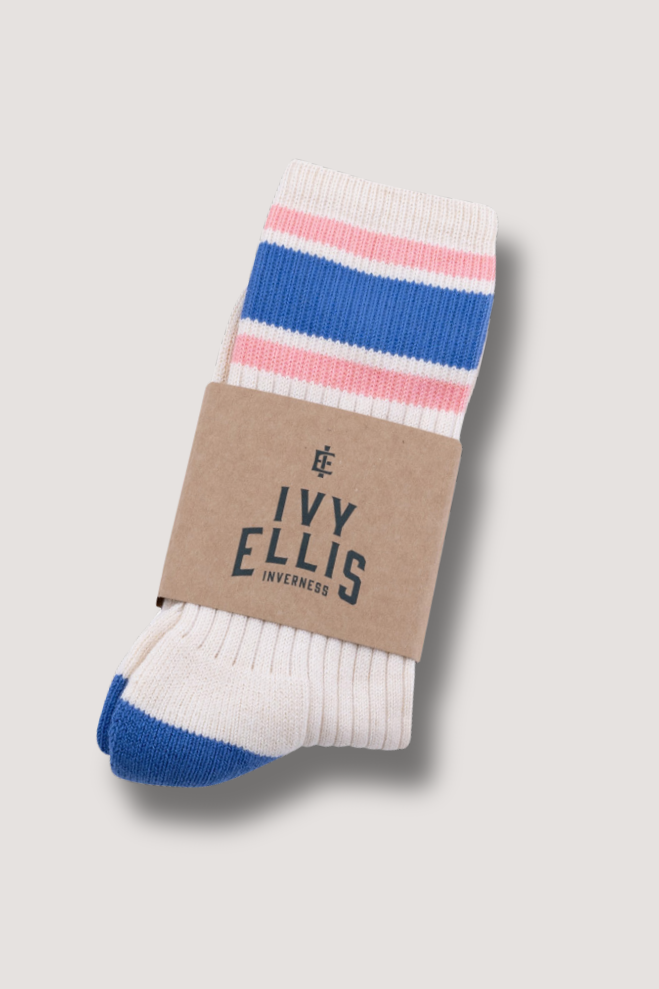 Ivy Ellis x Sounder Ribbed Crew Sock - White with Cobalt Pink trim