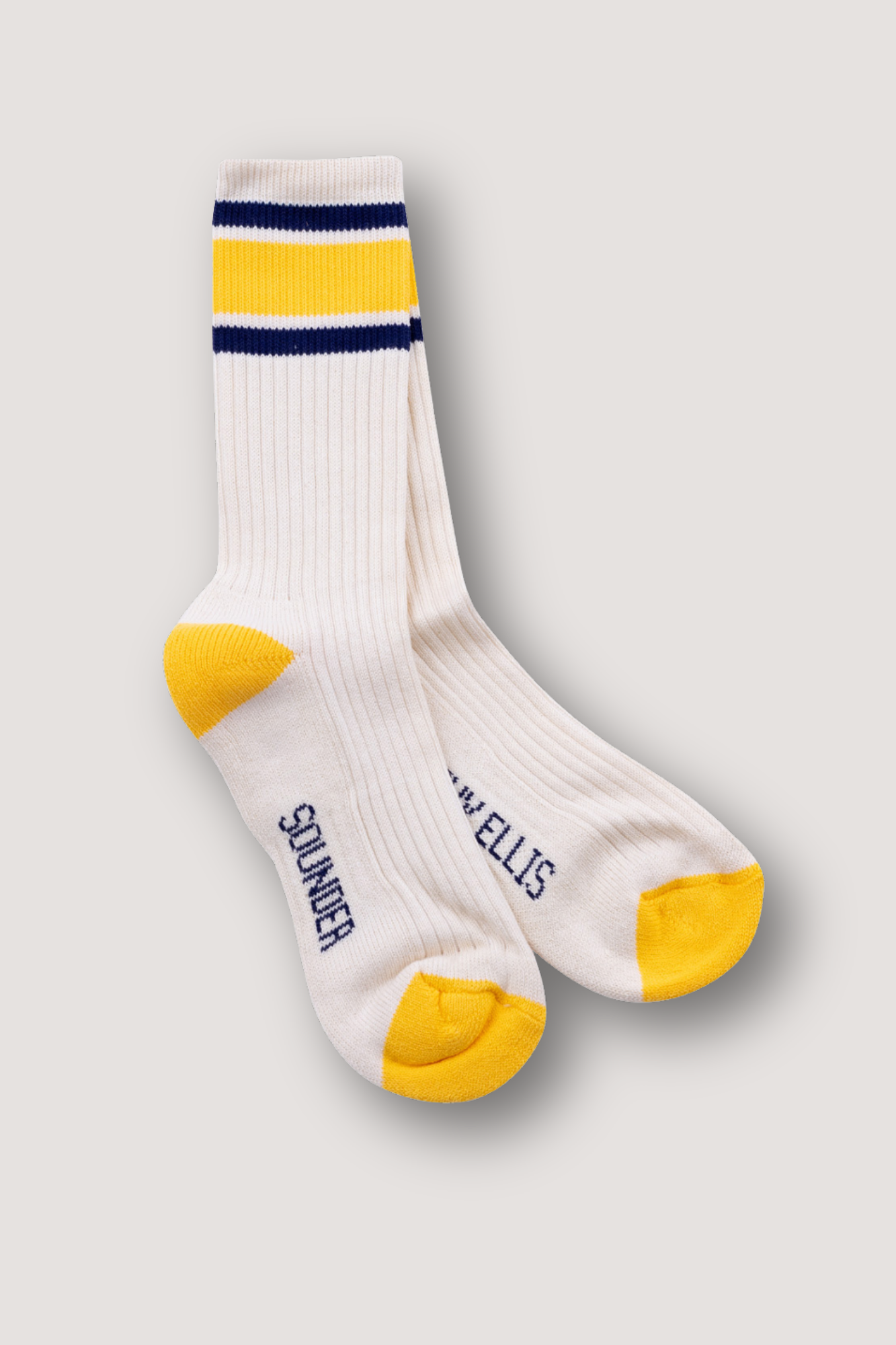 Ivy Ellis x Sounder Ribbed Crew Sock - White with Gold and Navy Trim