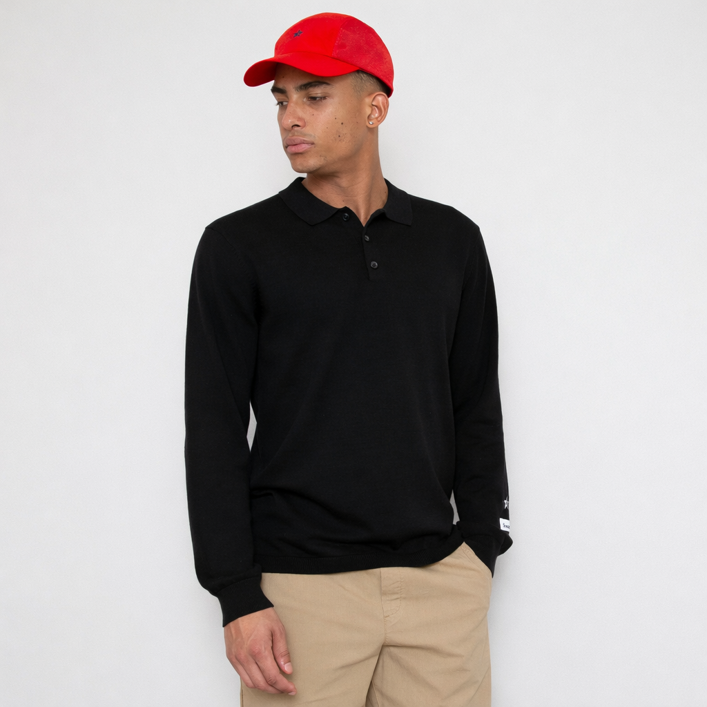 Fine Cut Knitted Polo - Black