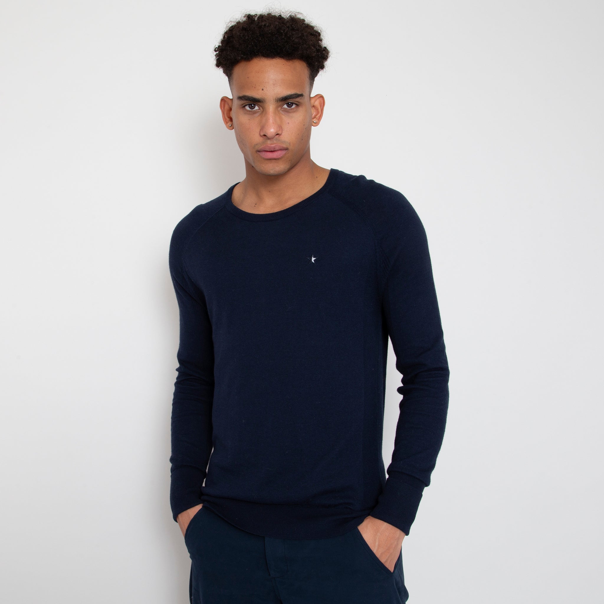 Eden Knit with Pointelle Star - Dark Navy