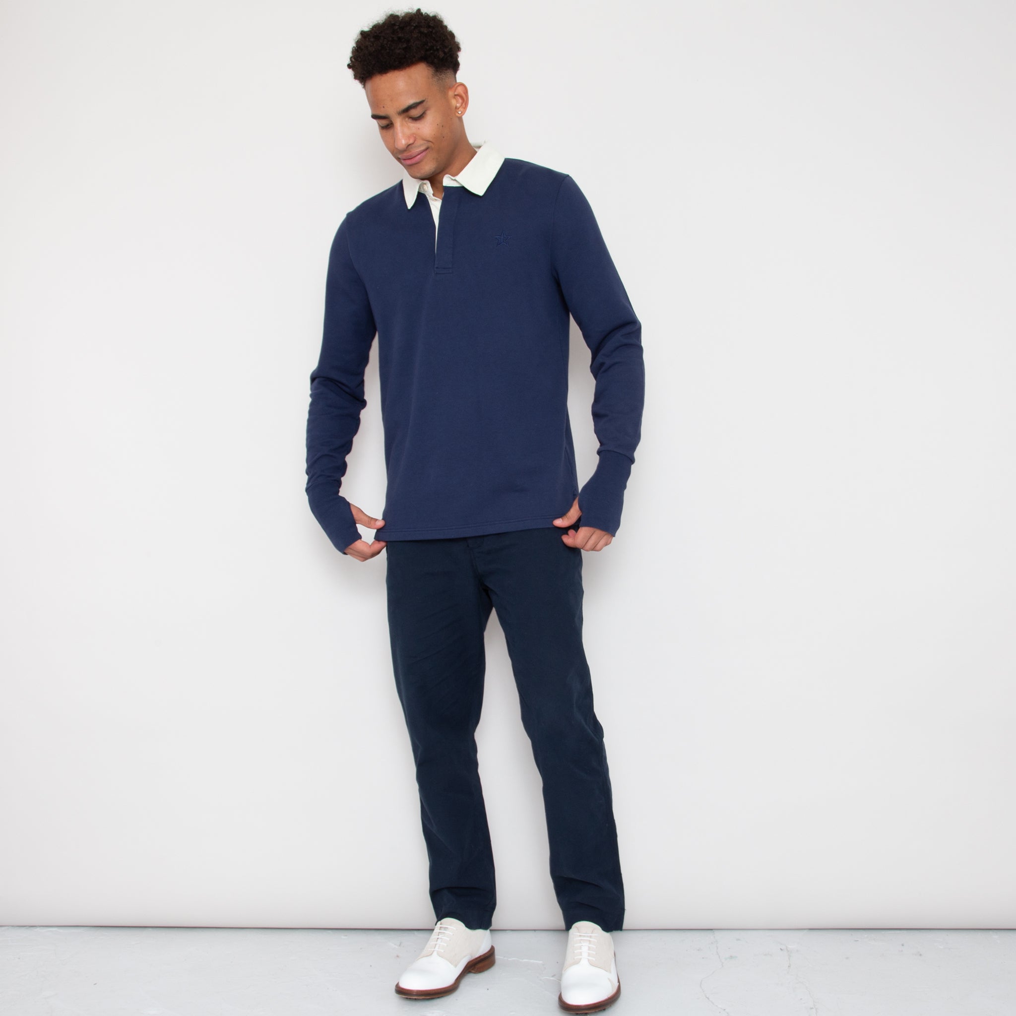 Sounder Golf | Sounder Golf | Sweats | Big Mach Long Sleeve Polo Sweat - Deep Navy / Natural | Knits & Sweats