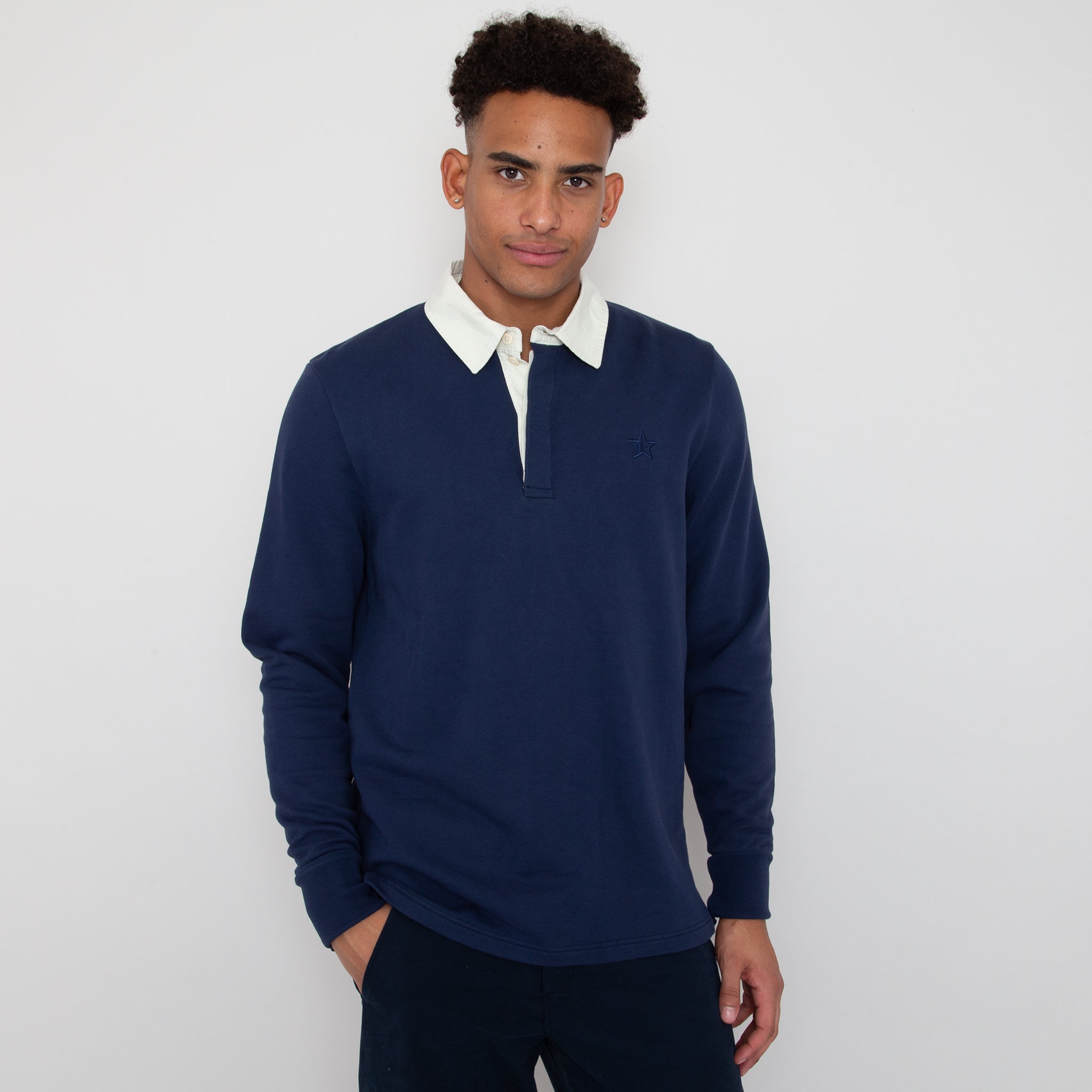 Sounder Golf | Sounder Golf | Sweats | Big Mach Long Sleeve Polo Sweat - Deep Navy / Natural | Knits & Sweats