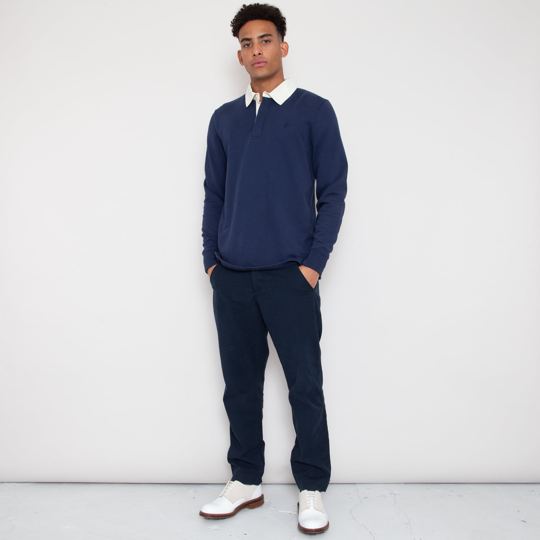 Sounder Golf | Sounder Golf | Sweats | Big Mach Long Sleeve Polo Sweat - Deep Navy / Natural | Knits & Sweats