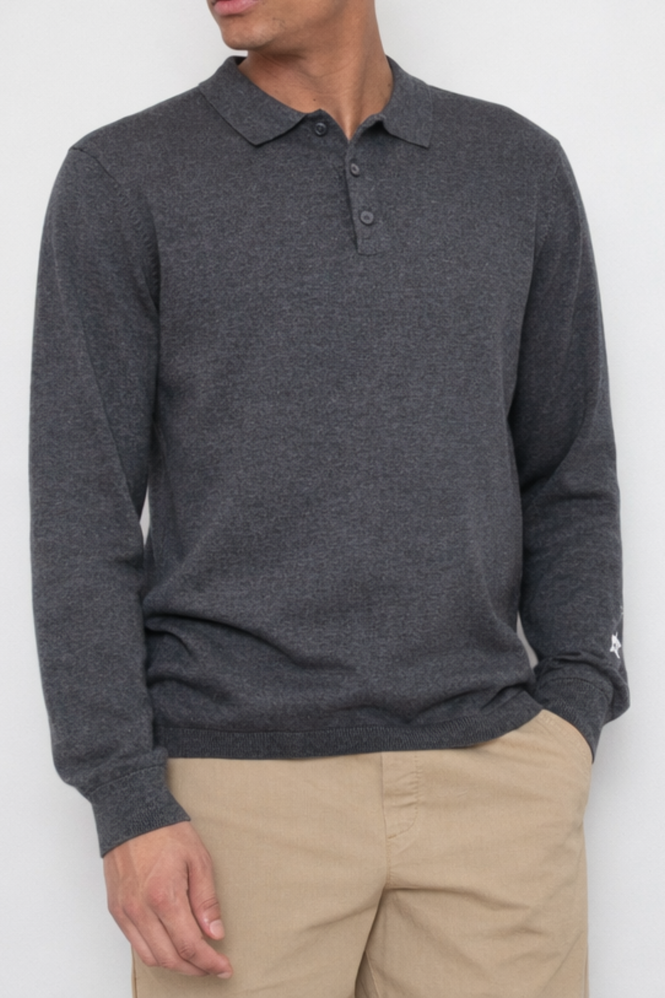 Fine Cut Knitted Polo - Dark Grey Melange