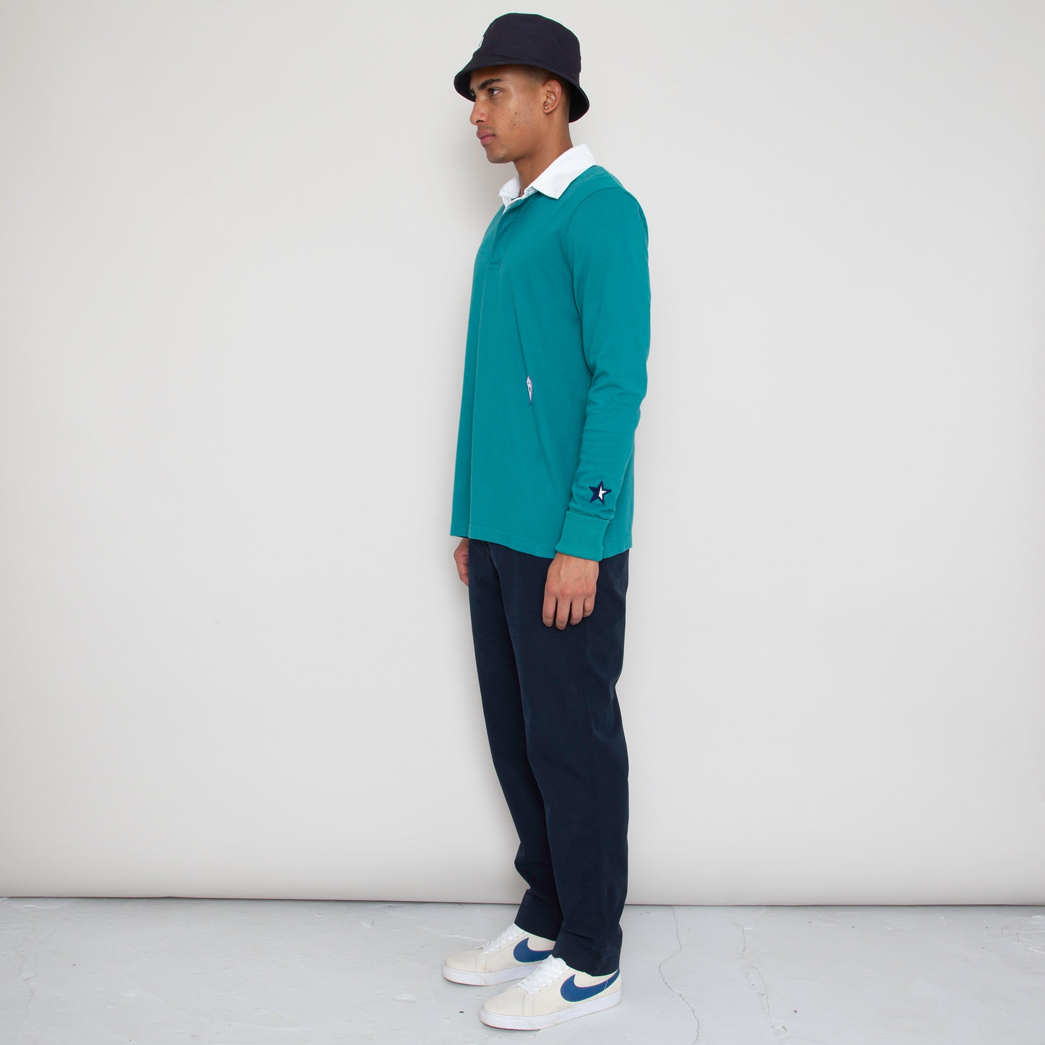 Sounder Golf | Sounder Golf | Sweats | Big Mach Long Sleeve Polo Sweat - Jade and White | Knits & Sweats