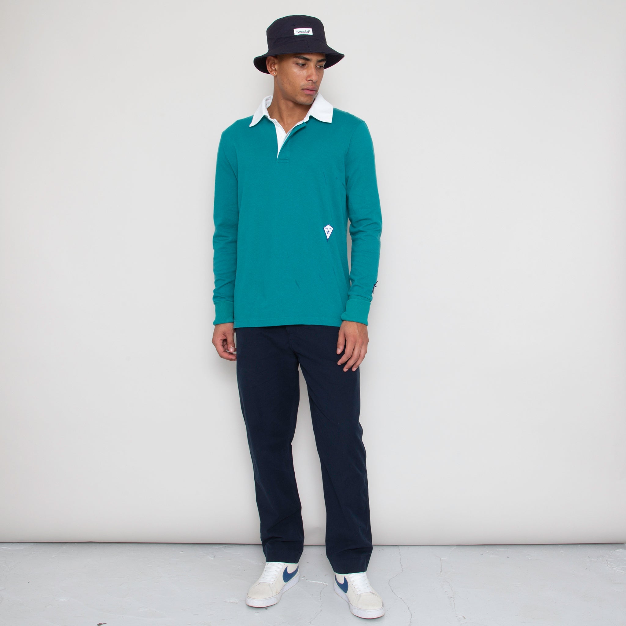 Sounder Golf | Sounder Golf | Sweats | Big Mach Long Sleeve Polo Sweat - Jade and White | Knits & Sweats