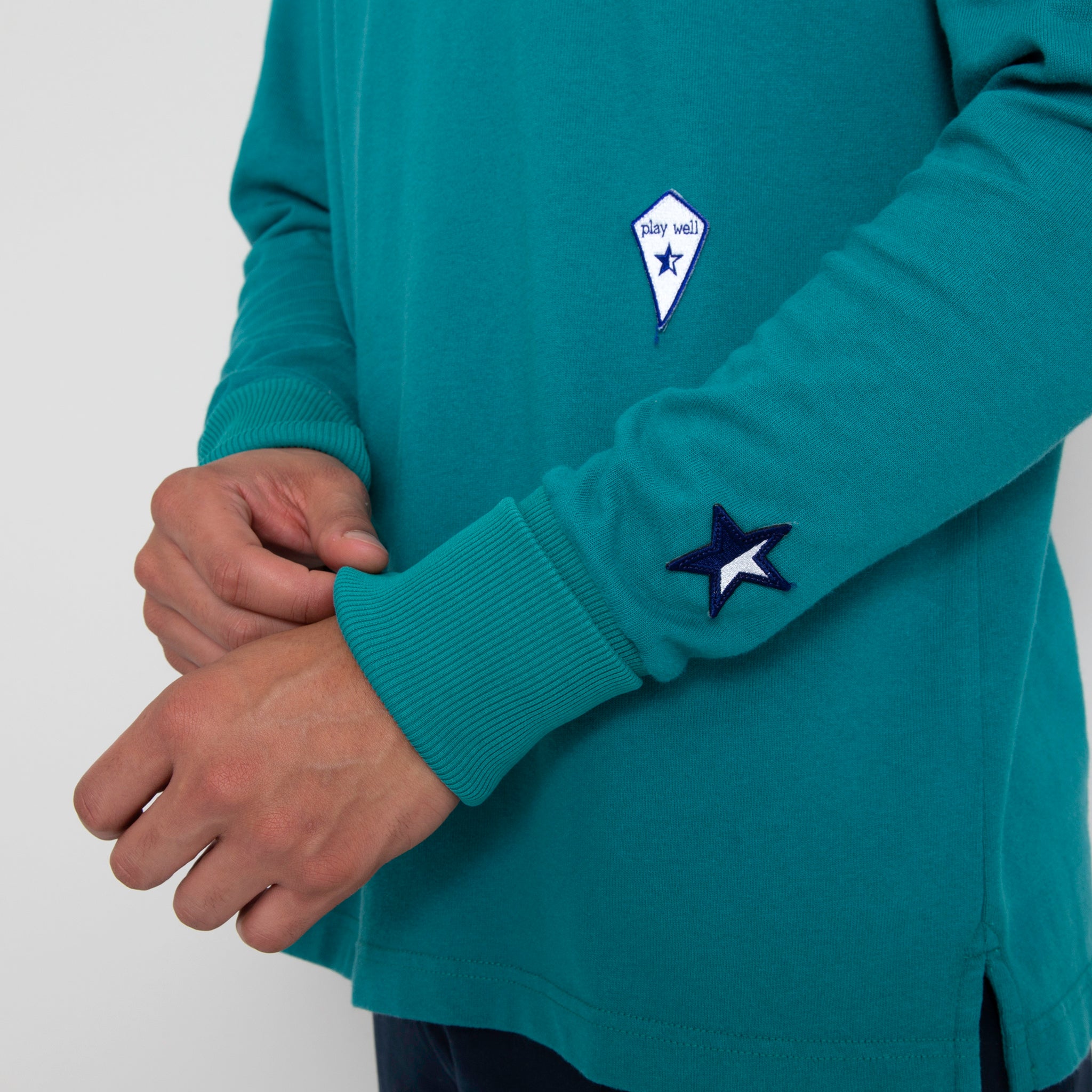 Sounder Golf | Sounder Golf | Sweats | Big Mach Long Sleeve Polo Sweat - Jade and White | Knits & Sweats