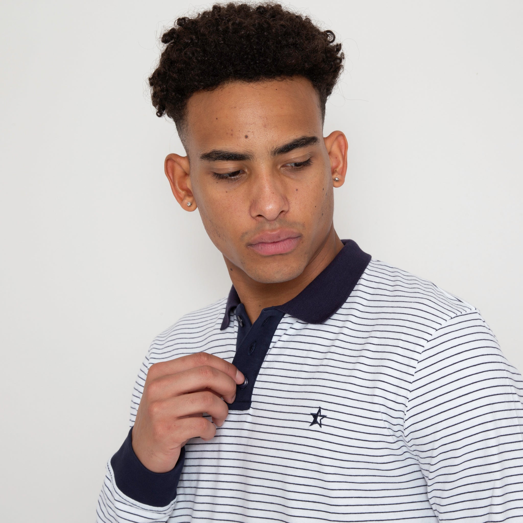 Play Well Polo Long Sleeve - Deep Navy Pin Stripe / Off White