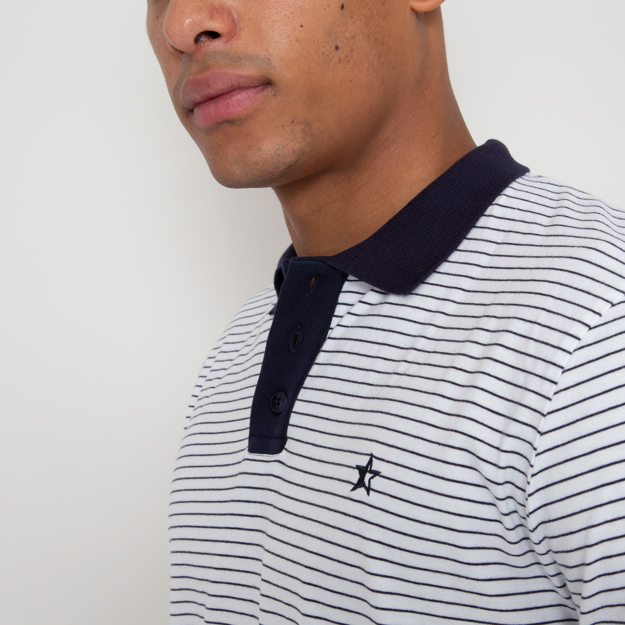 Play Well Polo Long Sleeve - Deep Navy Pin Stripe / Off White