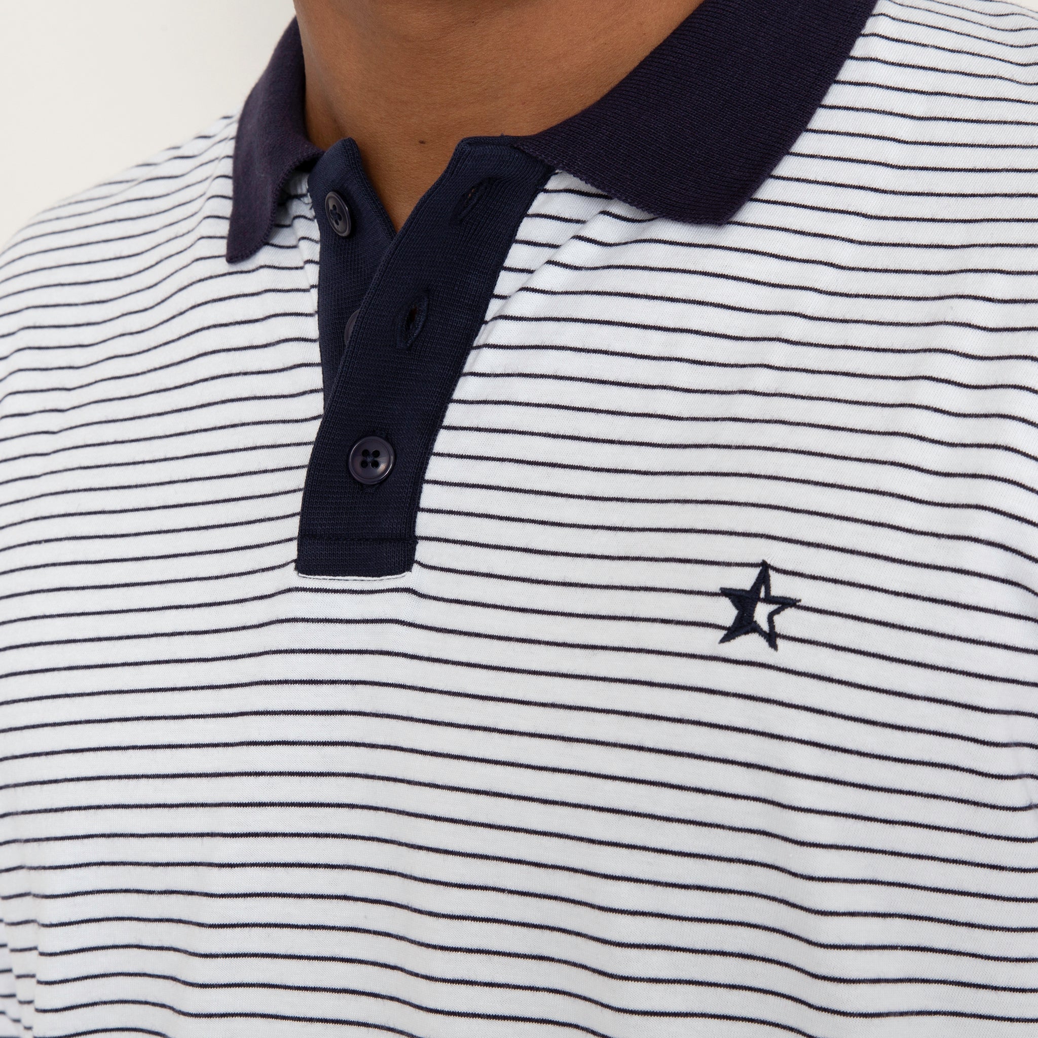 Play Well Polo Long Sleeve - Deep Navy Pin Stripe / Off White