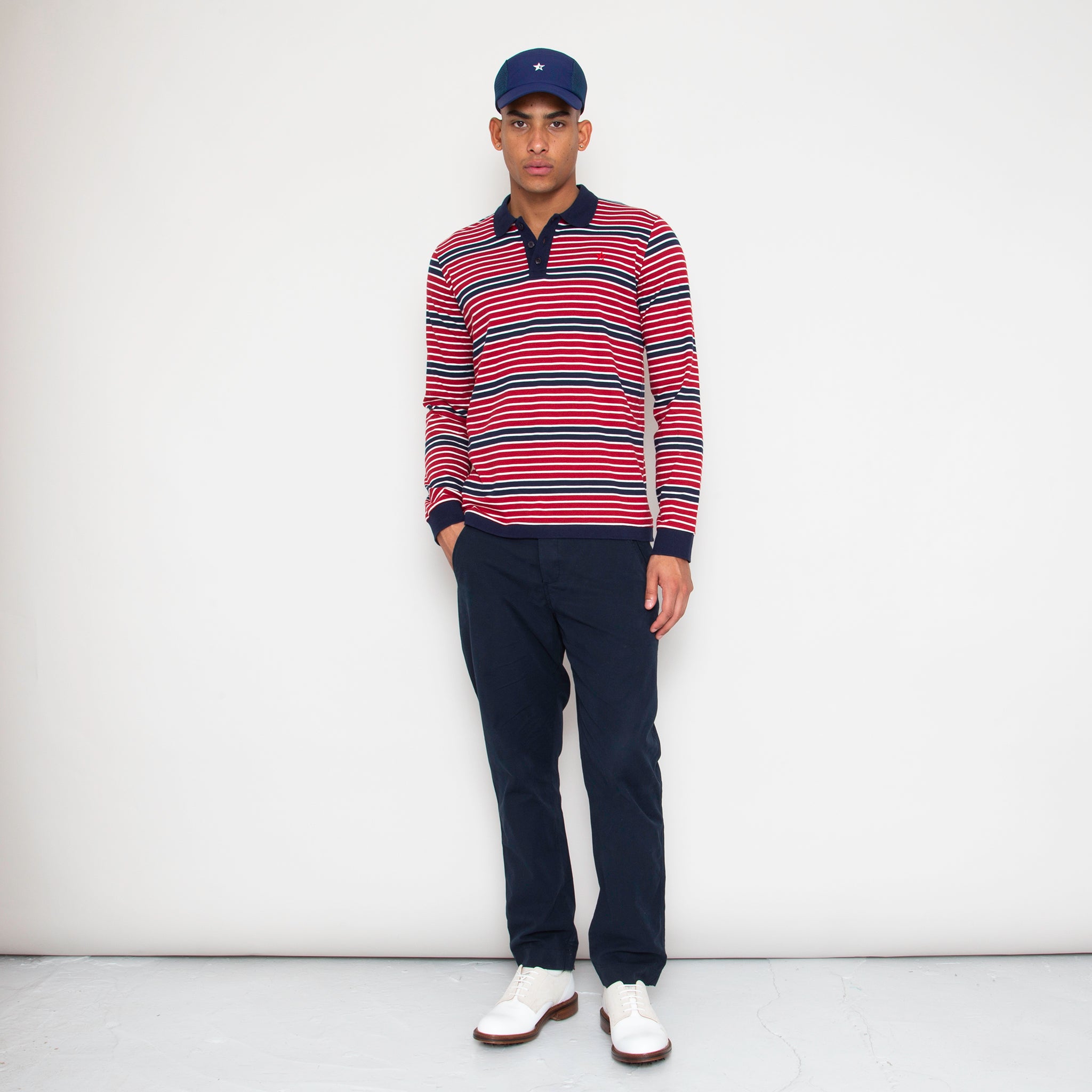 Sounder Golf | Sounder Golf | Clothing | Polos | Monterey Long Sleeve Polo - Deep Red and Navy | Polos