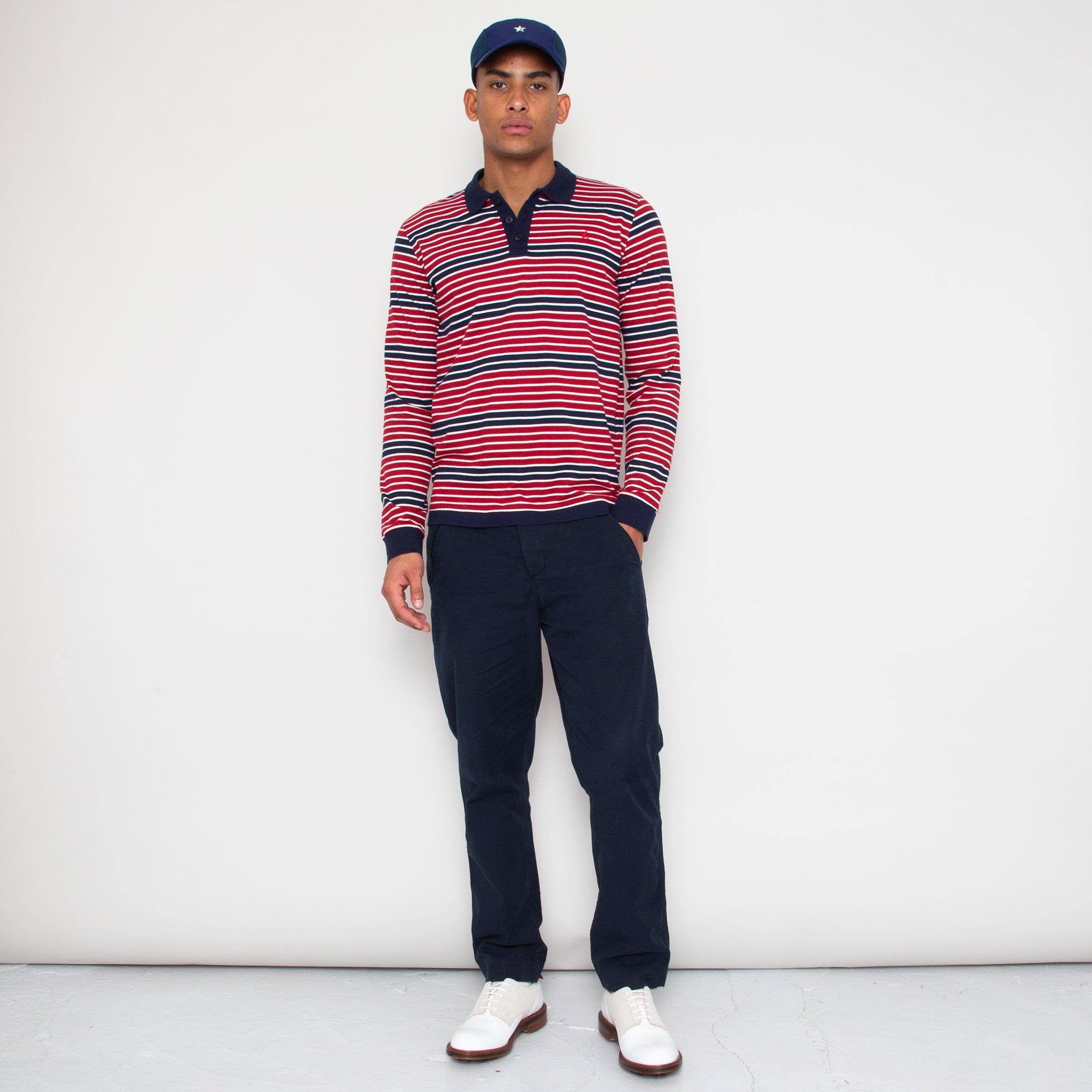 Sounder Golf | Sounder Golf | Clothing | Polos | Monterey Long Sleeve Polo - Deep Red and Navy | Polos