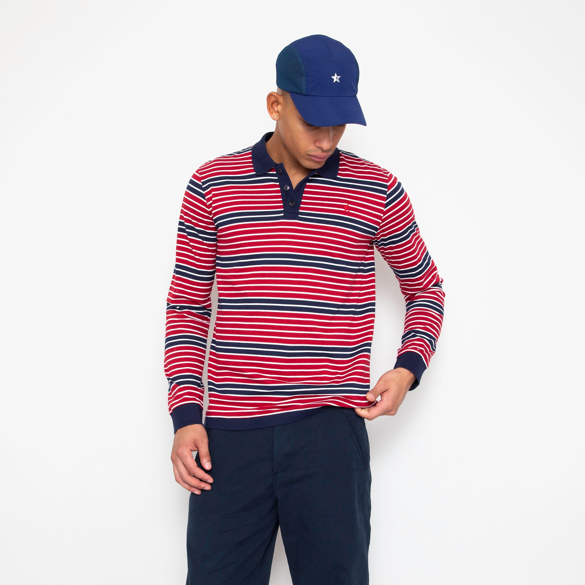 Sounder Golf | Sounder Golf | Clothing | Polos | Monterey Long Sleeve Polo - Deep Red and Navy | Polos
