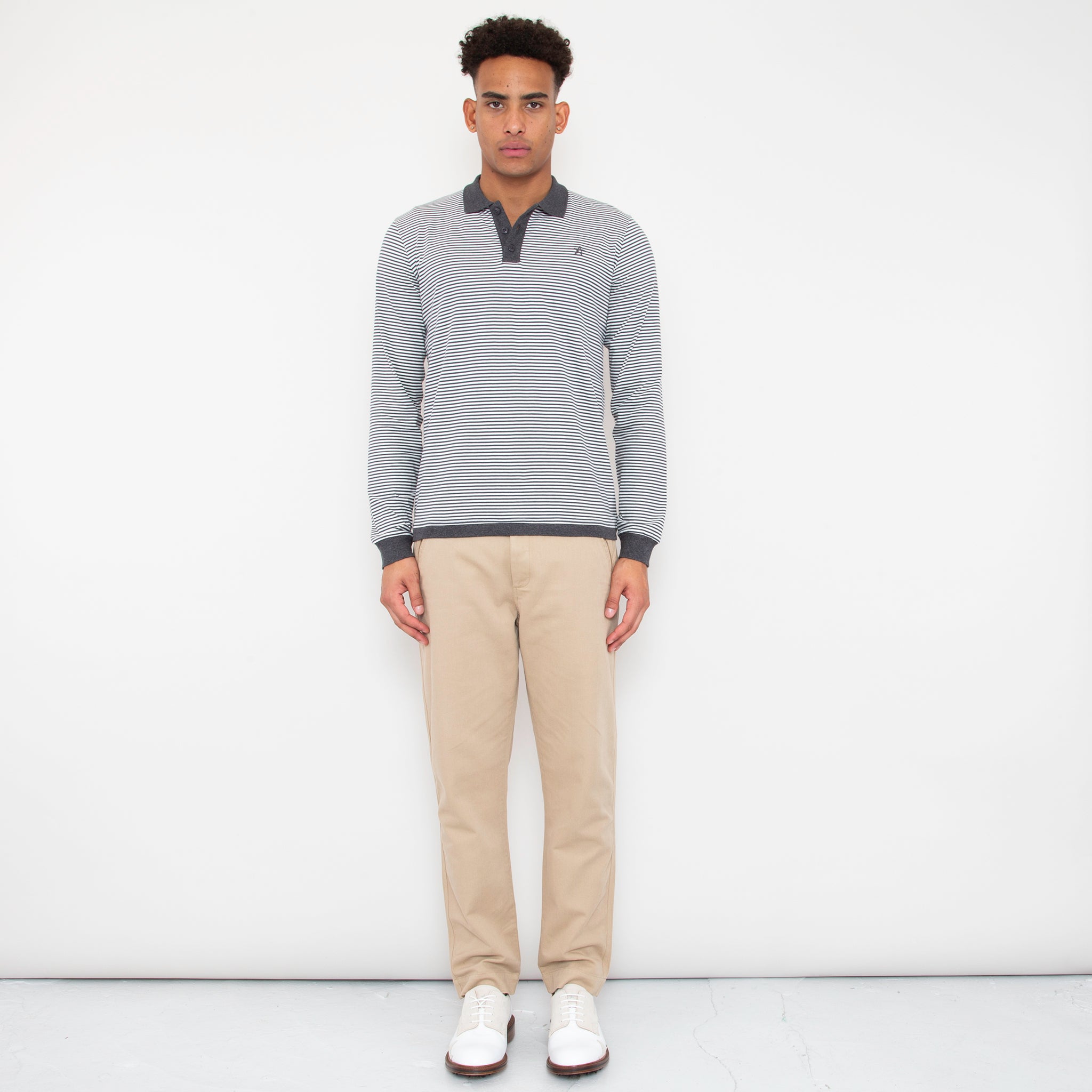 Sounder Golf | Sounder Golf | Clothing | Polos | Long Sleeve Play Well Polo - Charcoal and Off White | Polos