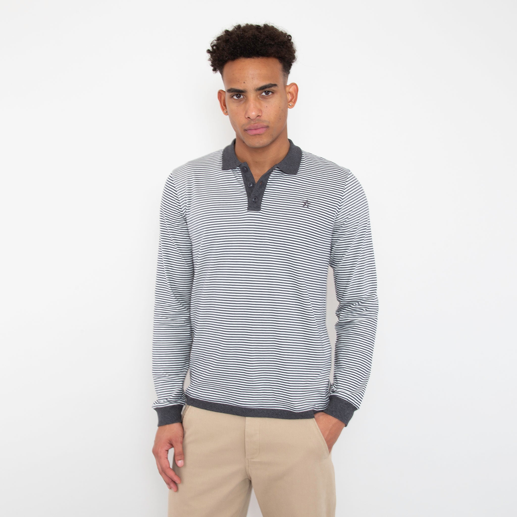 Sounder Golf | Sounder Golf | Clothing | Polos | Long Sleeve Play Well Polo - Charcoal and Off White | Polos