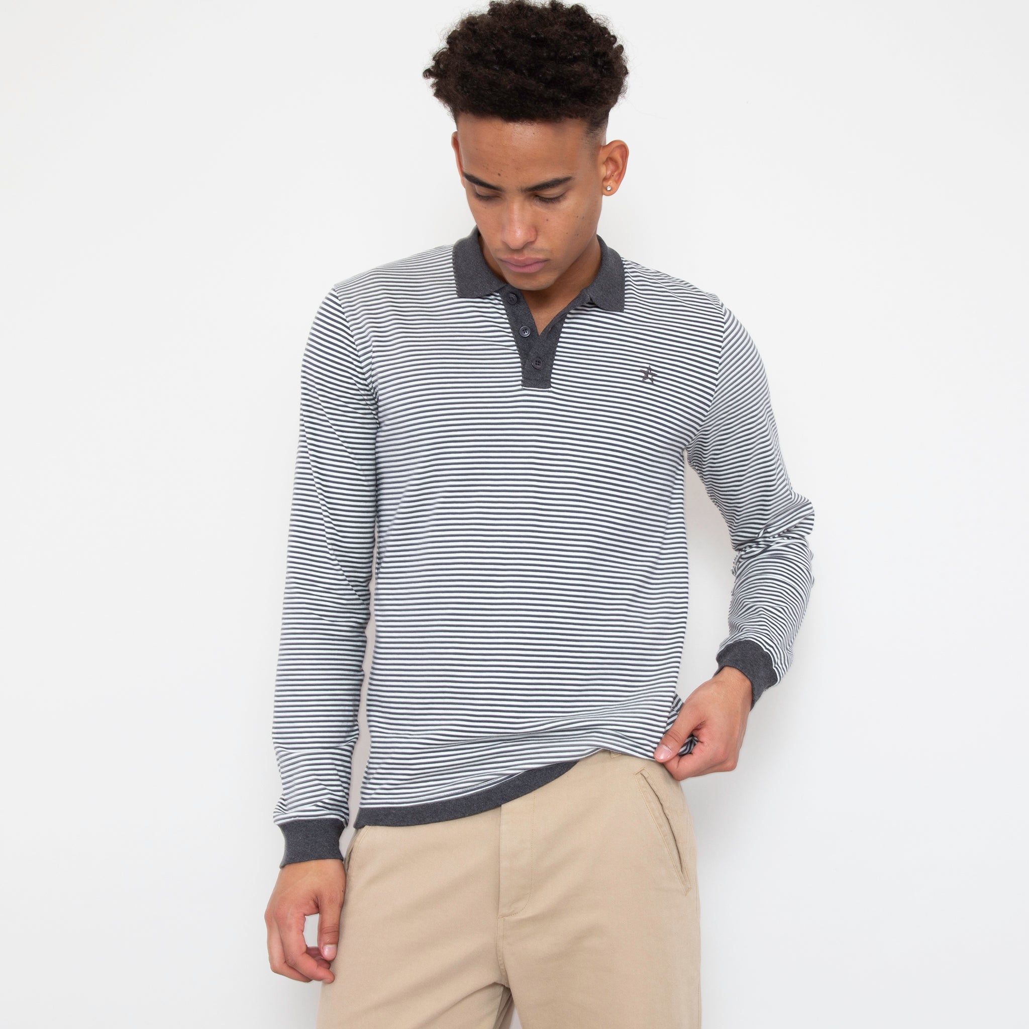 Sounder Golf | Sounder Golf | Clothing | Polos | Long Sleeve Play Well Polo - Charcoal and Off White | Polos