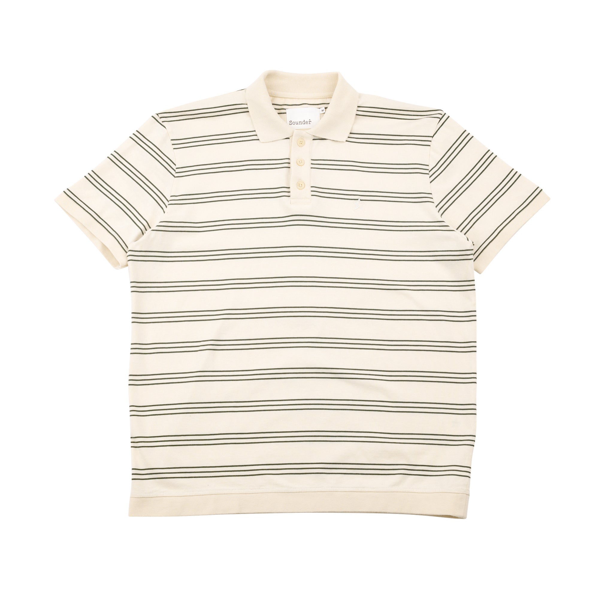 Sounder Golf | Sounder Golf | Clothing | Polos | Play Well Polo - Natural / Dark Green Pinstripe | Polos