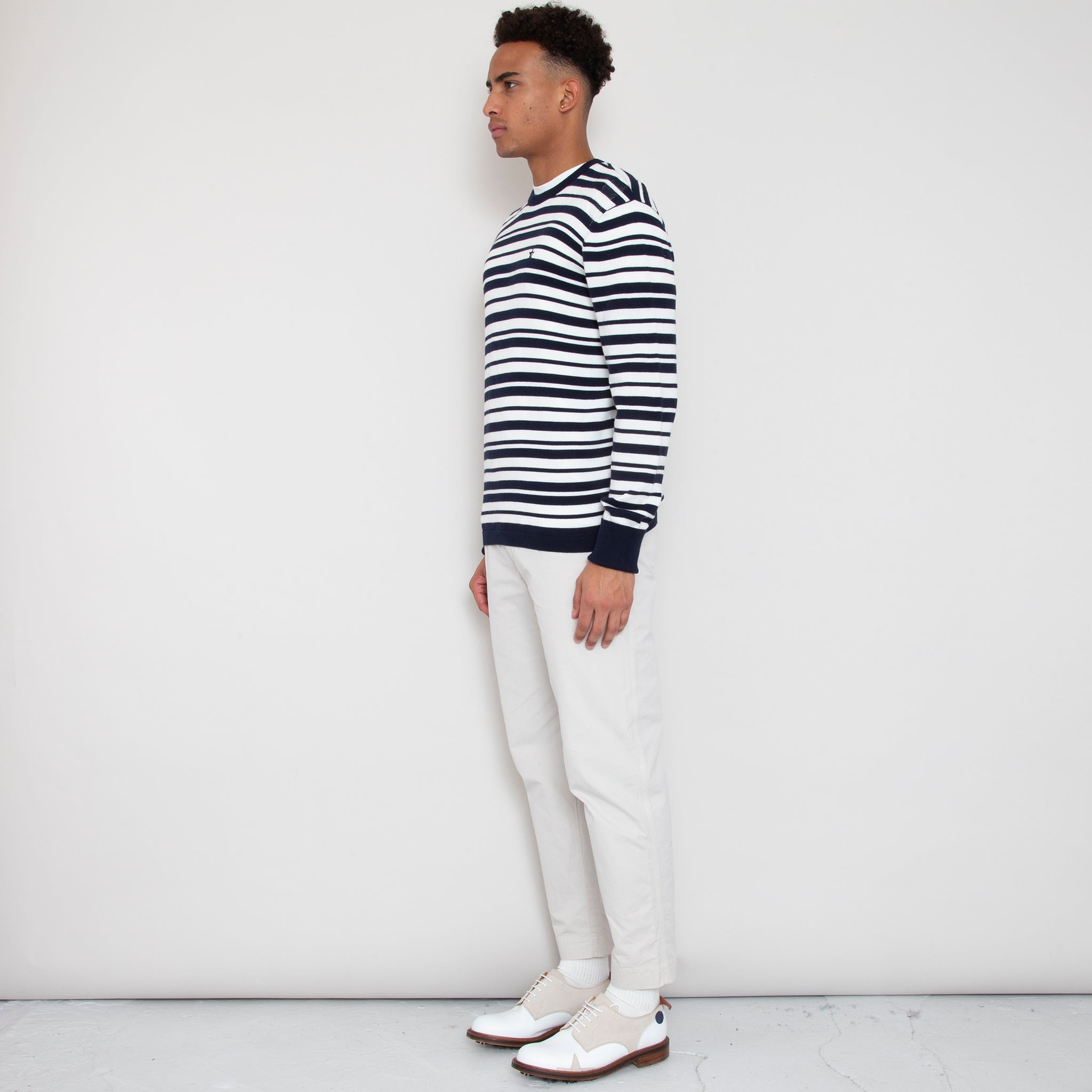 Sounder Golf | Sounder Golf | Clothing | Knits | Cosmos Knit - Deep Navy and Off White Stripe | Knits & Sweats