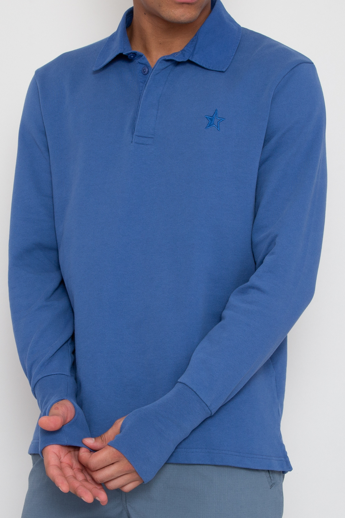 Big Mach Long Sleeve Polo Sweat - Sea Blue