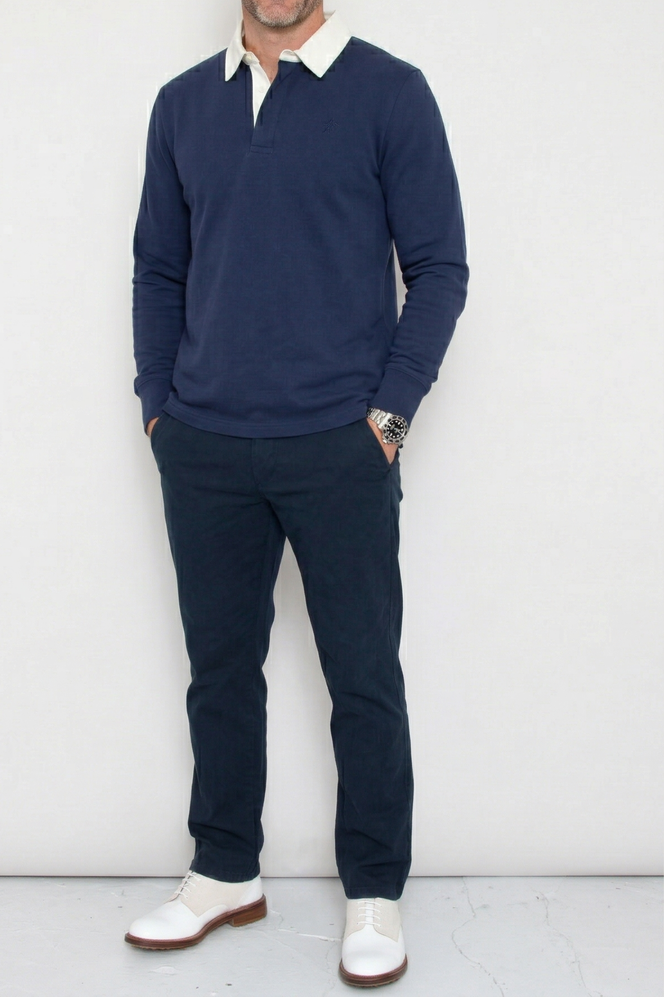 Big Mach Long Sleeve Polo Sweat - Deep Navy / Natural