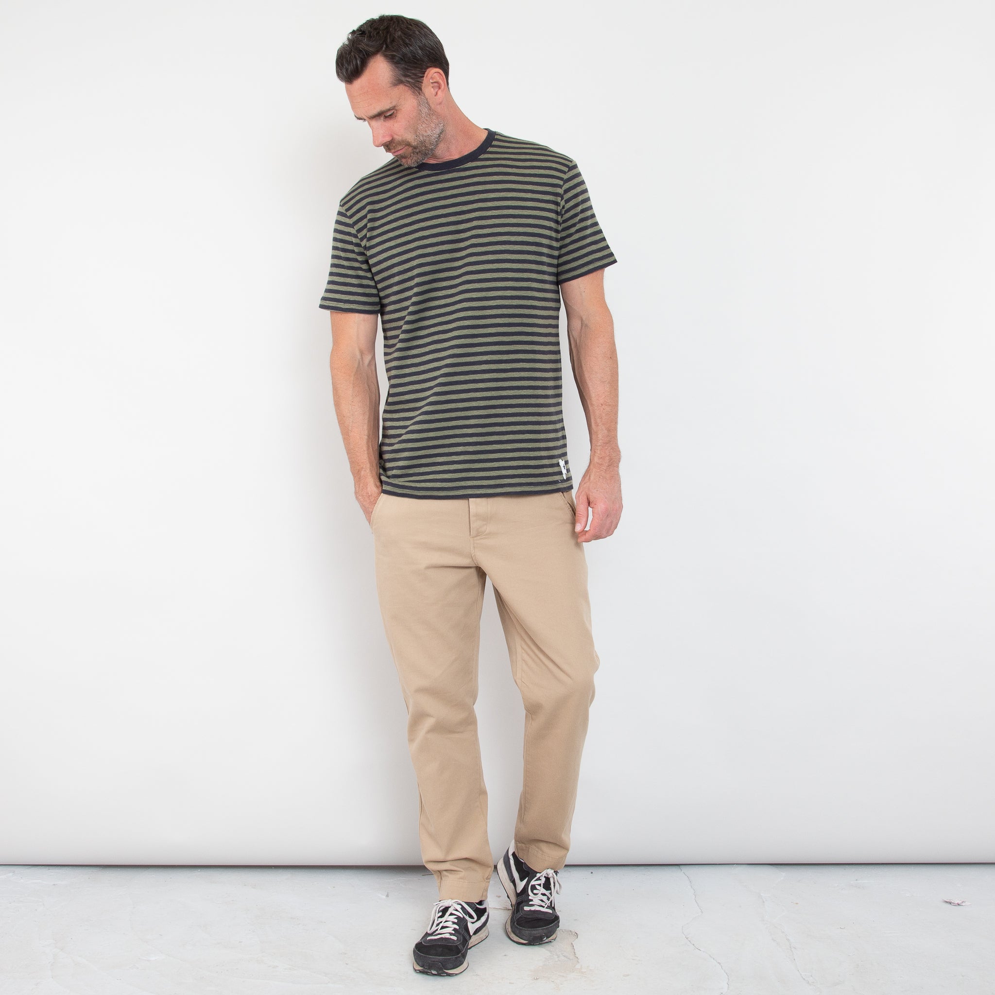 Stripe T-Shirt in Olive and Charcoal