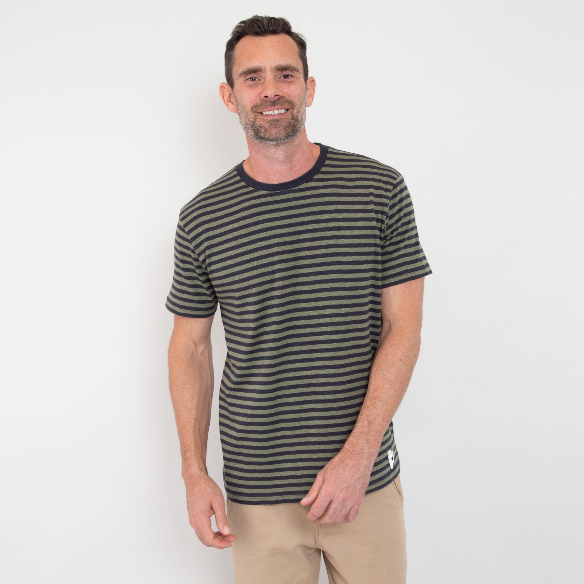 Stripe T-Shirt in Olive and Charcoal