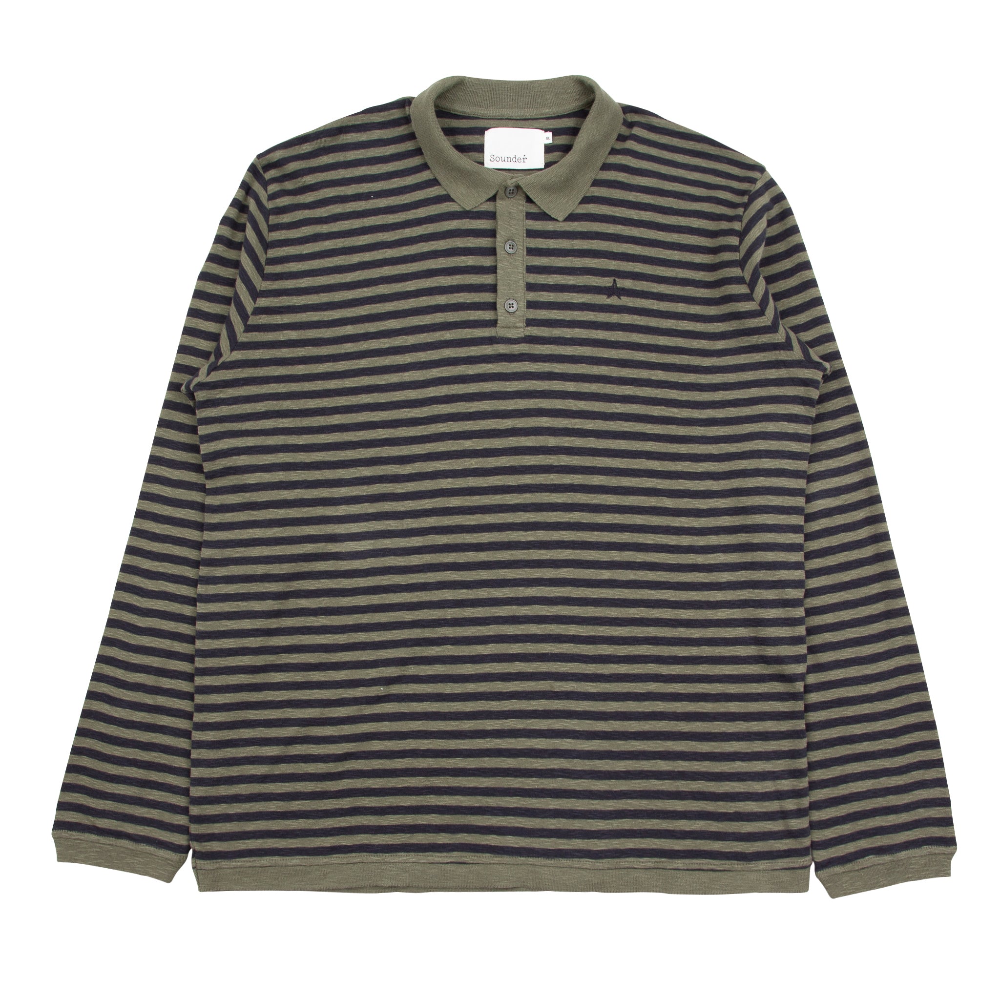 Fuzzy Long Sleeve Polo - Olive / Charcoal