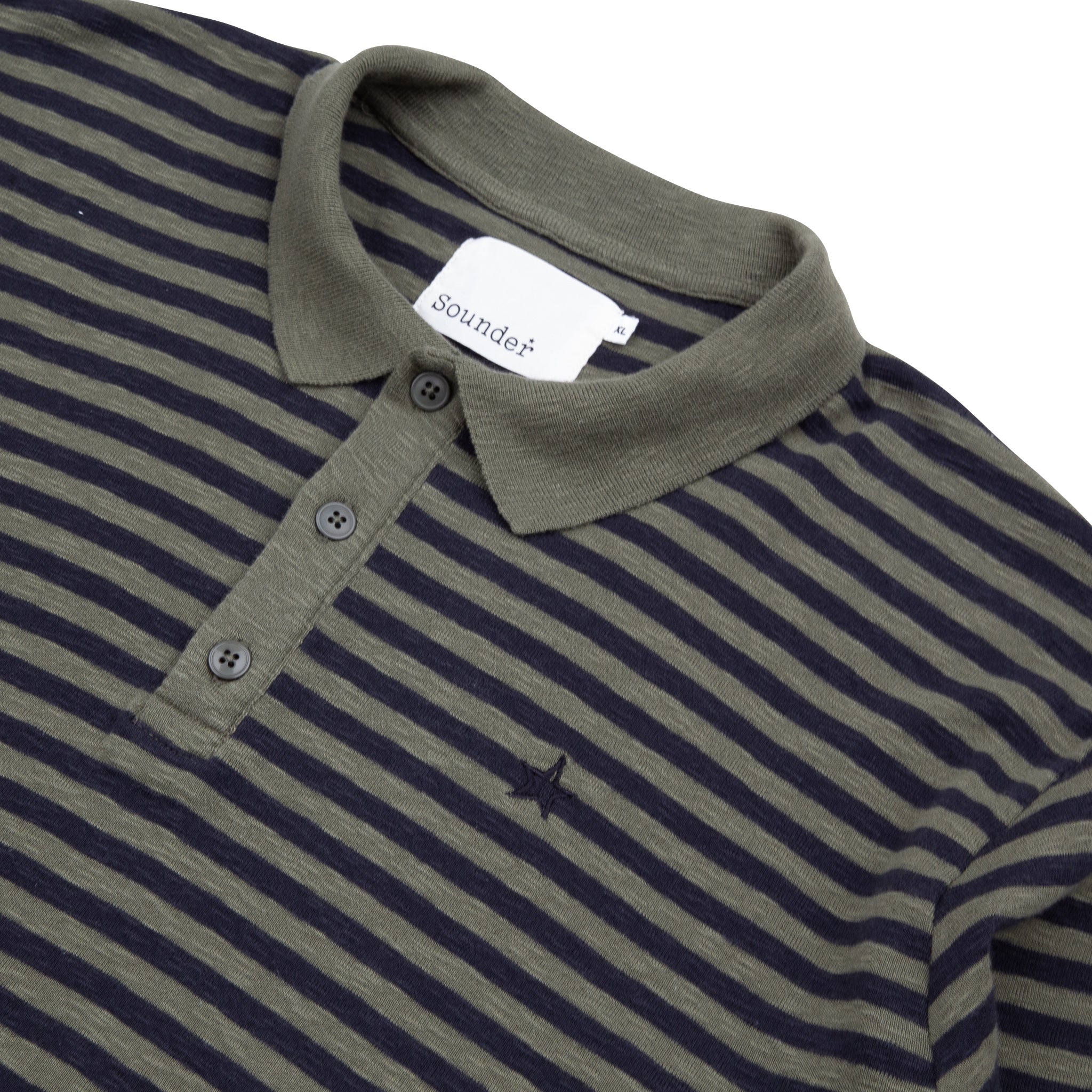 Fuzzy Long Sleeve Polo - Olive / Charcoal