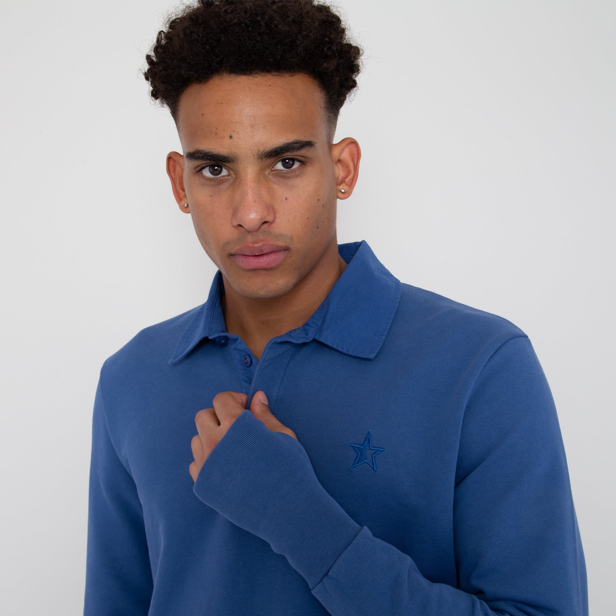 Big Mach Long Sleeve Polo Sweat - Sea Blue