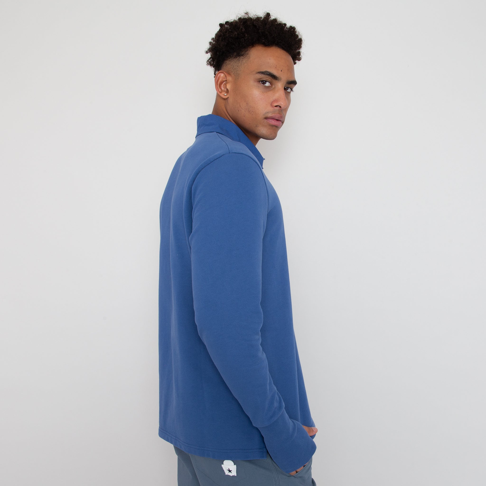 Big Mach Long Sleeve Polo Sweat - Sea Blue