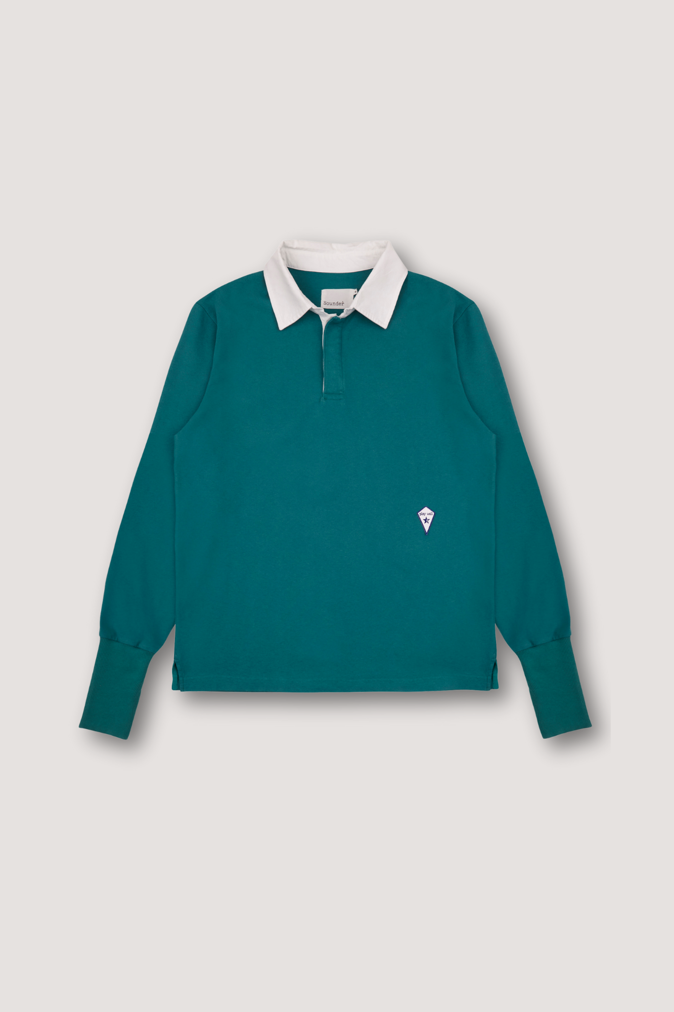 Big Mach Long Sleeve Polo Sweat - Jade and White