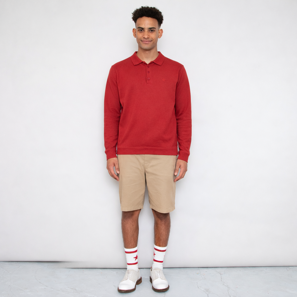 Fine Cut Knitted Polo - Lava Red