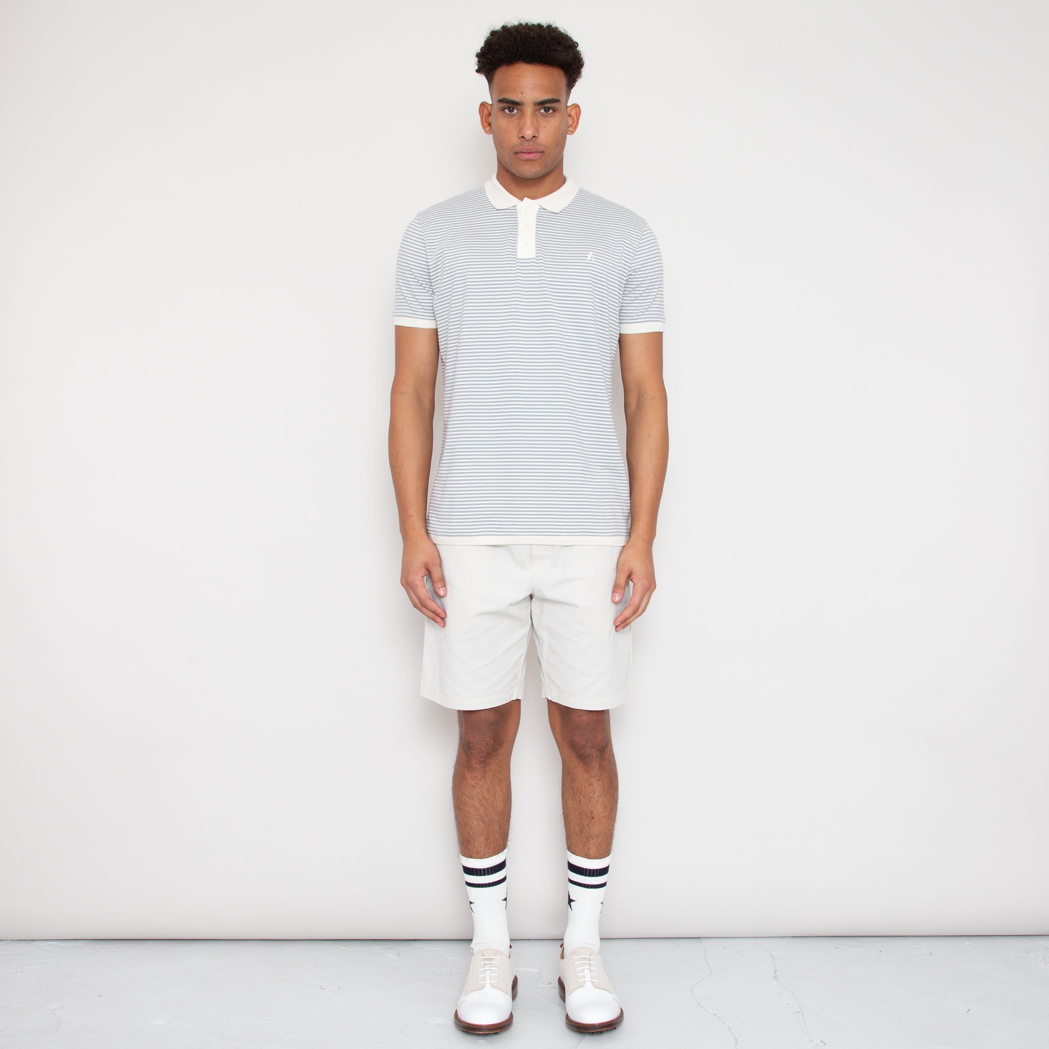 Sounder Golf | Sounder Golf | Clothing | Polos | Play Well Polo - Dove Grey and Off White Stripe | Polos