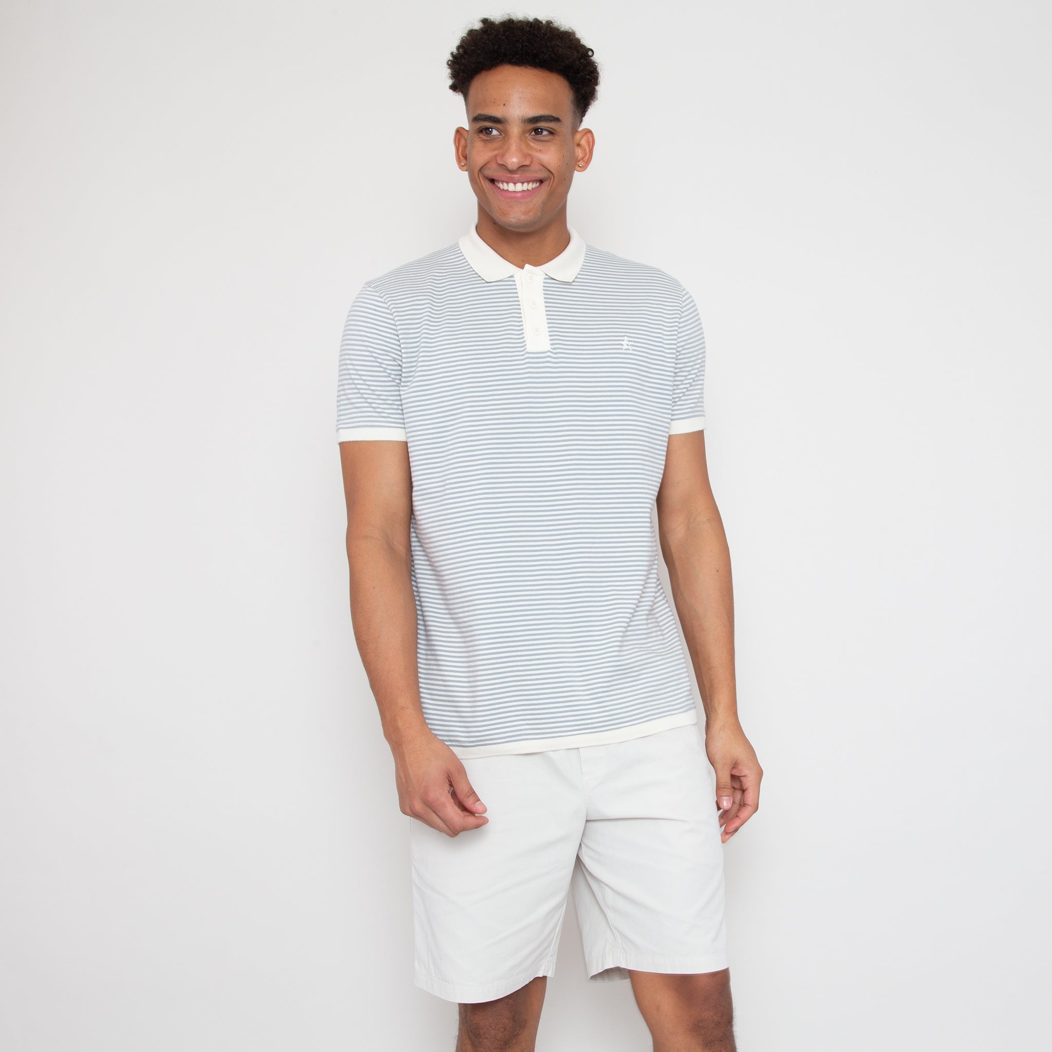 Sounder Golf | Sounder Golf | Clothing | Polos | Play Well Polo - Dove Grey and Off White Stripe | Polos