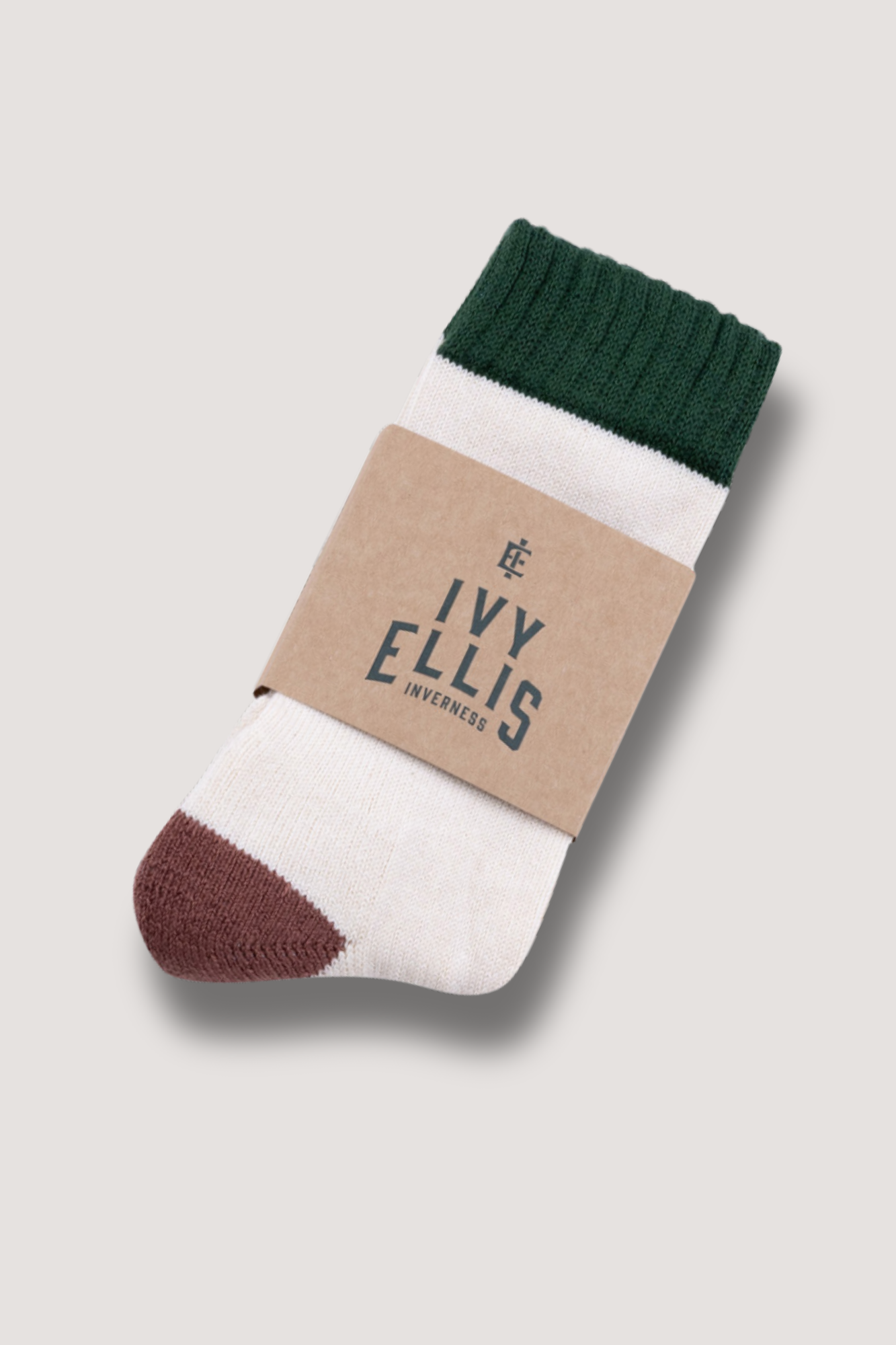 Ivy Ellis x Sounder Lightweight Crew Sock - Cream with Green Trim