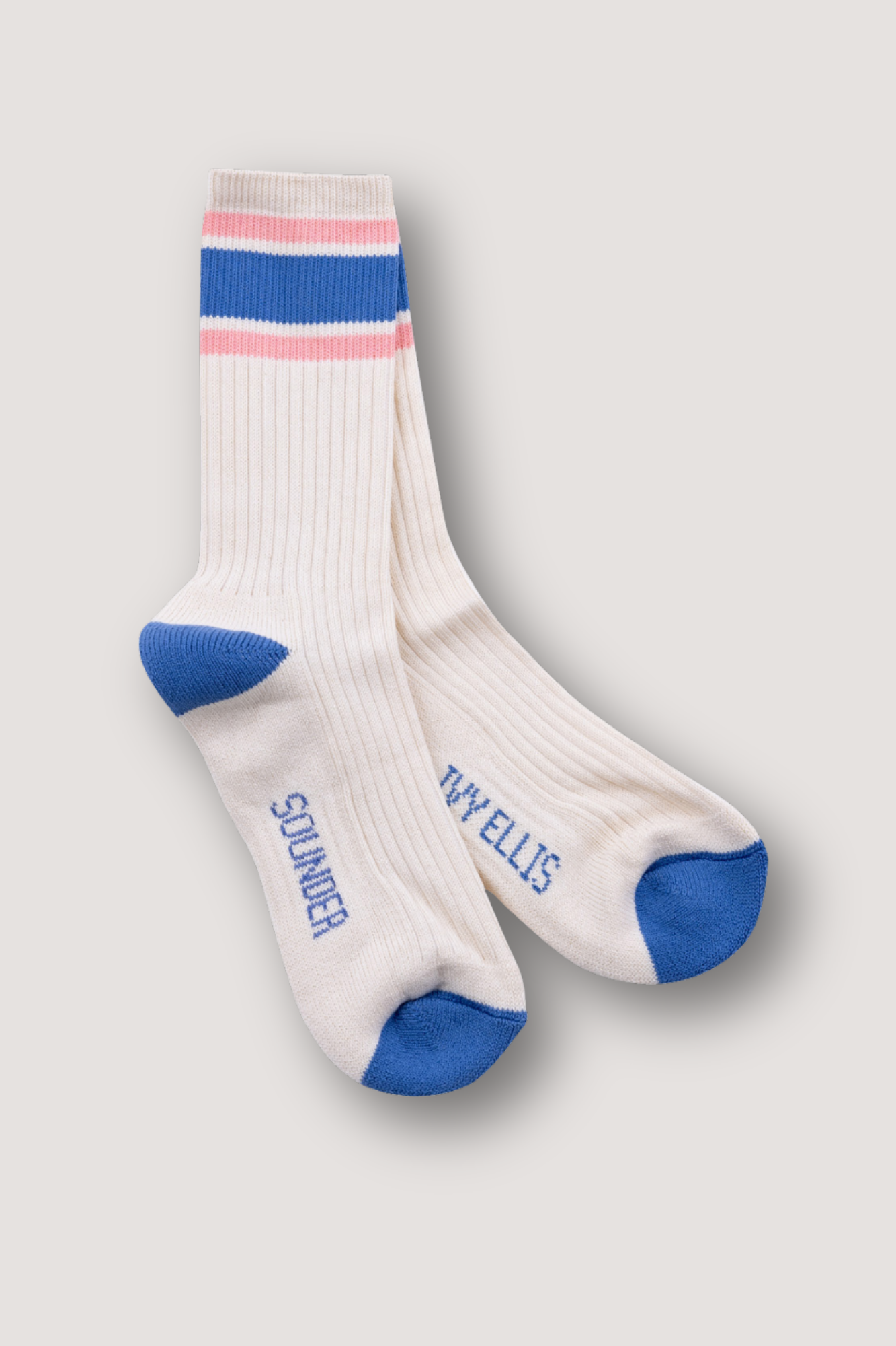 Ivy Ellis x Sounder Ribbed Crew Sock - White with Cobalt Pink trim