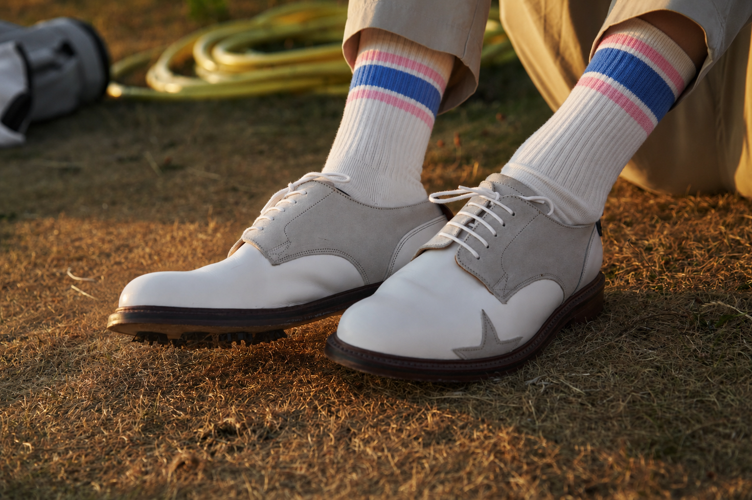 Ivy Ellis x Sounder Ribbed Crew Sock - White with Cobalt Pink trim