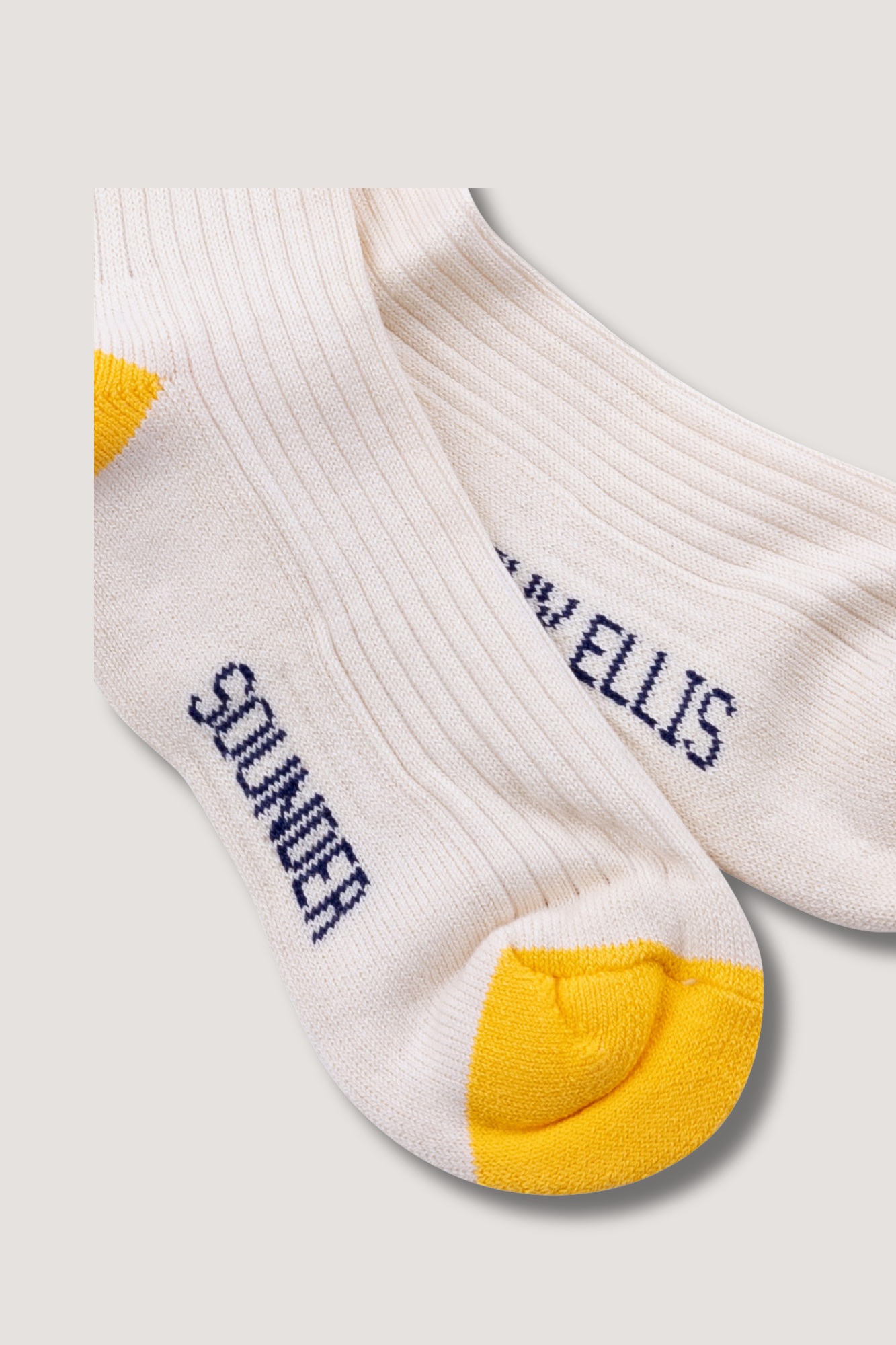 Ivy Ellis x Sounder Ribbed Crew Sock - White with Gold and Navy Trim