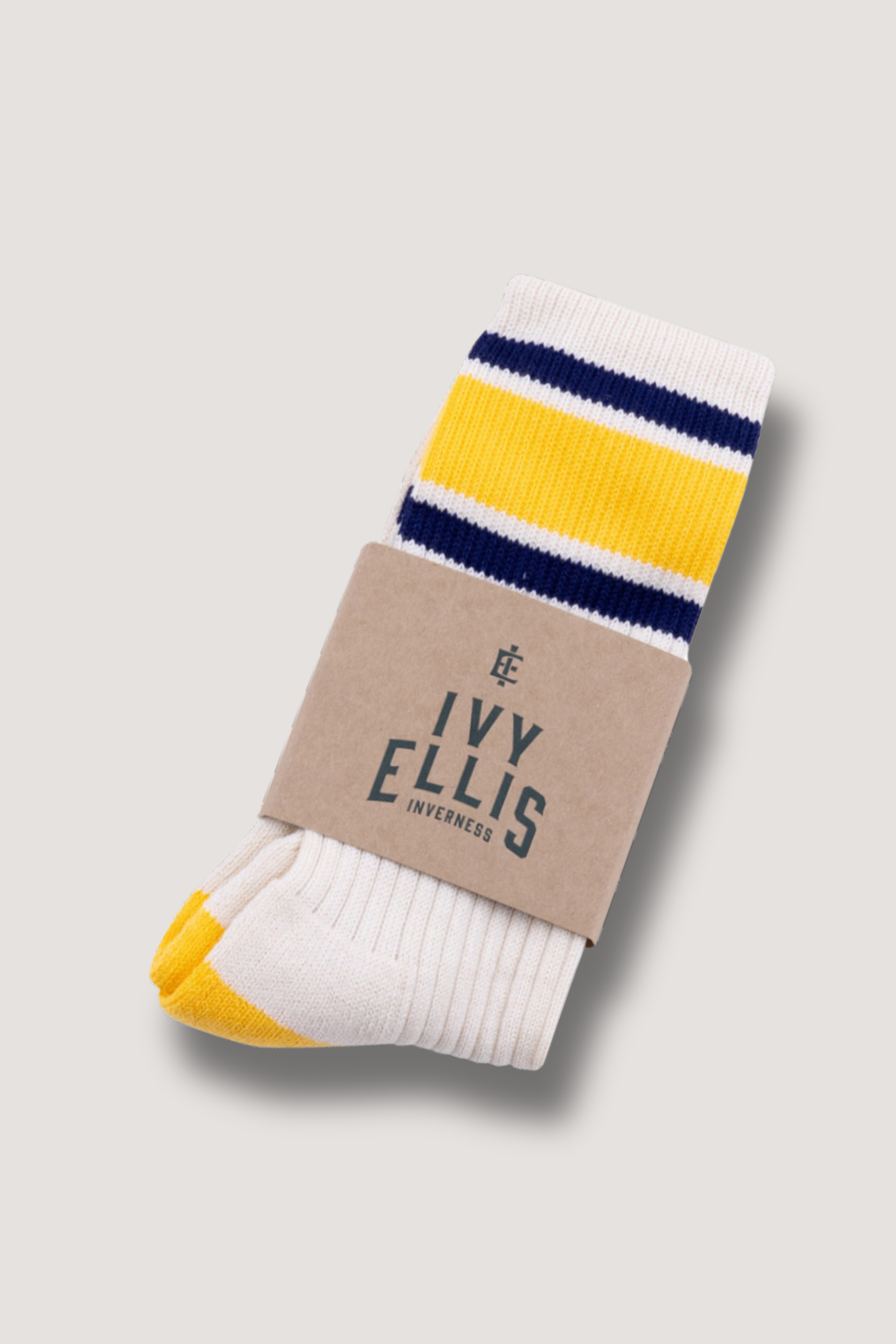 Ivy Ellis x Sounder Ribbed Crew Sock - White with Gold and Navy Trim