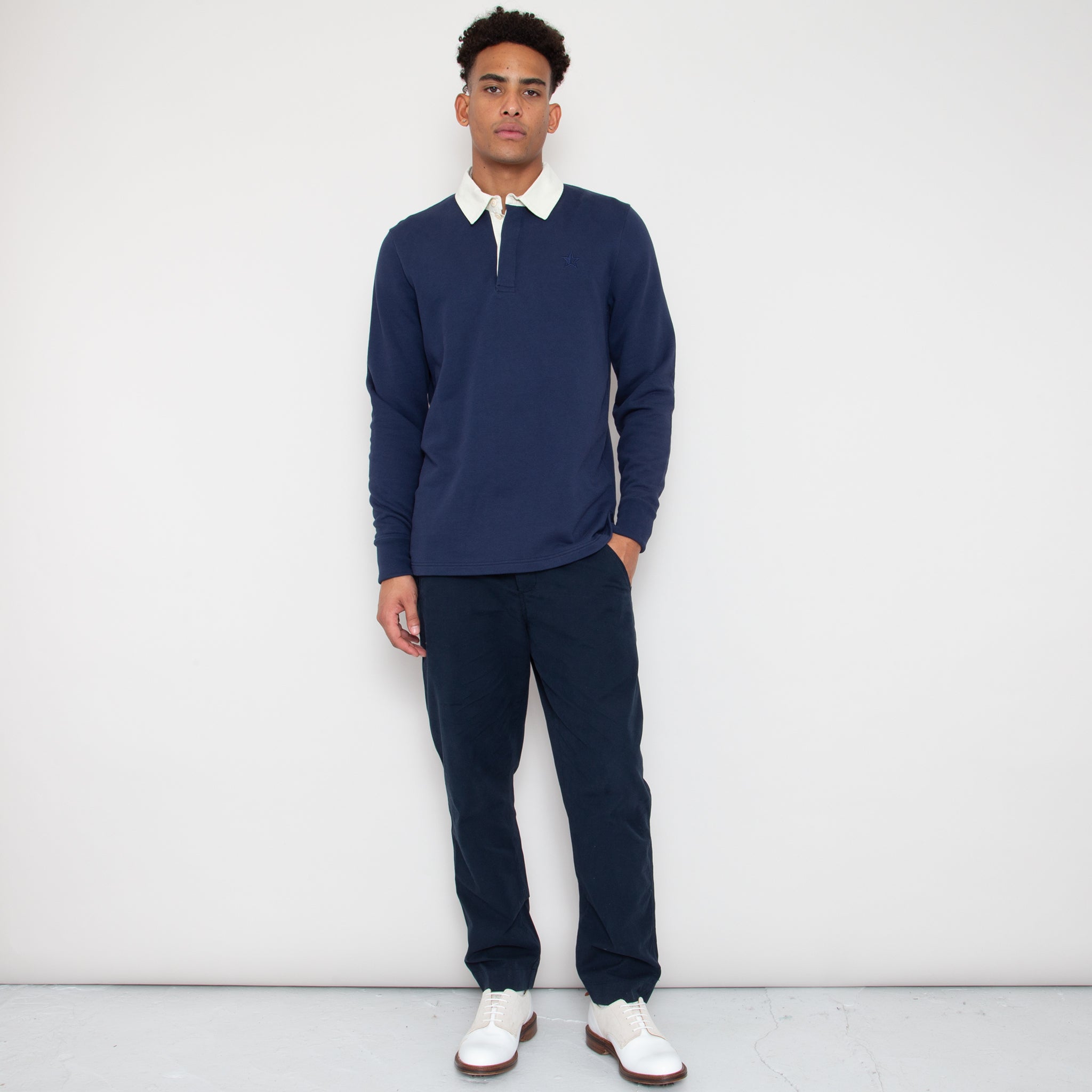 Sounder Golf | Sounder Golf | Sweats | Big Mach Long Sleeve Polo Sweat - Deep Navy / Natural | Knits & Sweats