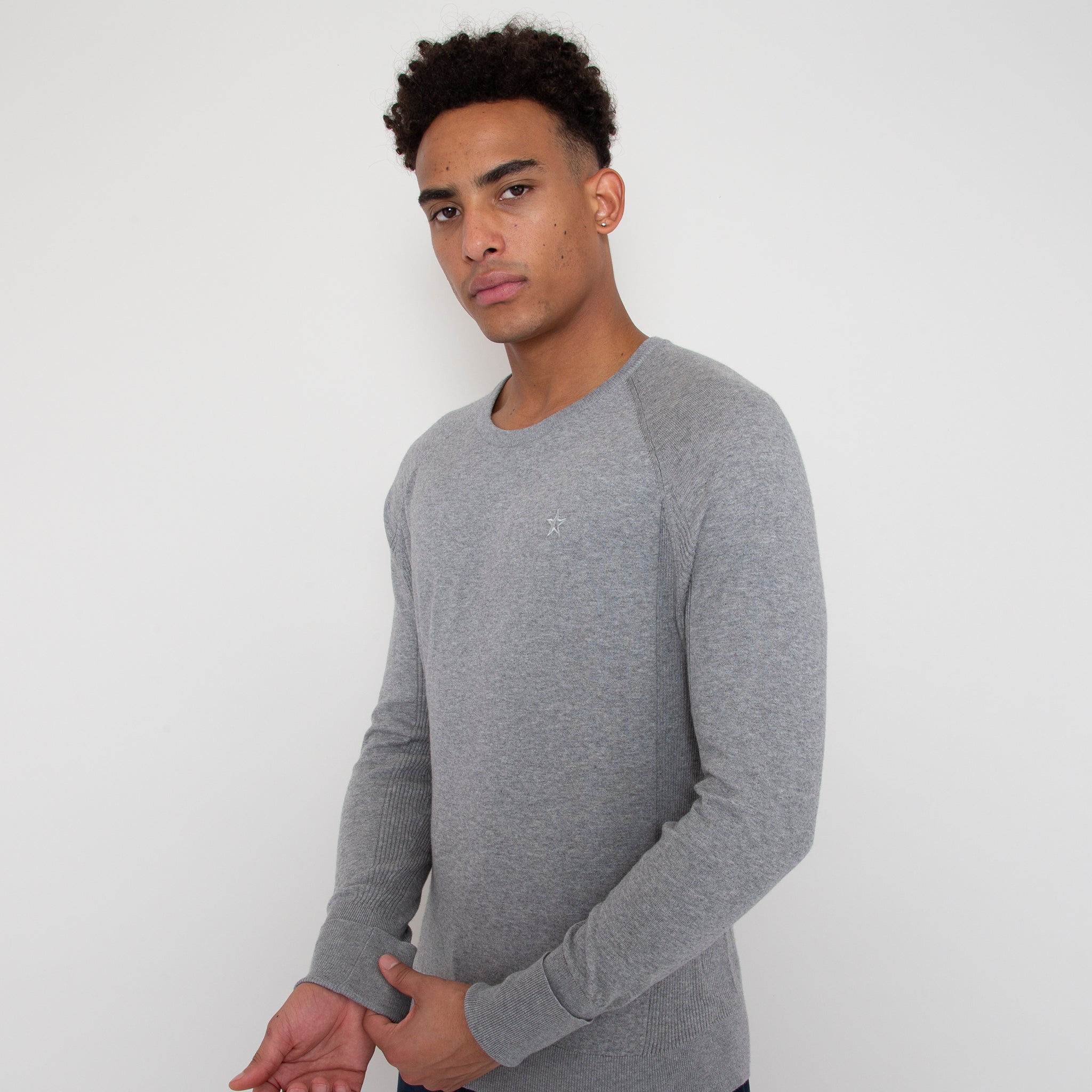 Sounder Golf | Sounder Golf | Clothing | Knits | Eden Knit with Pointelle Star - Light Grey Melange | Knits & Sweats