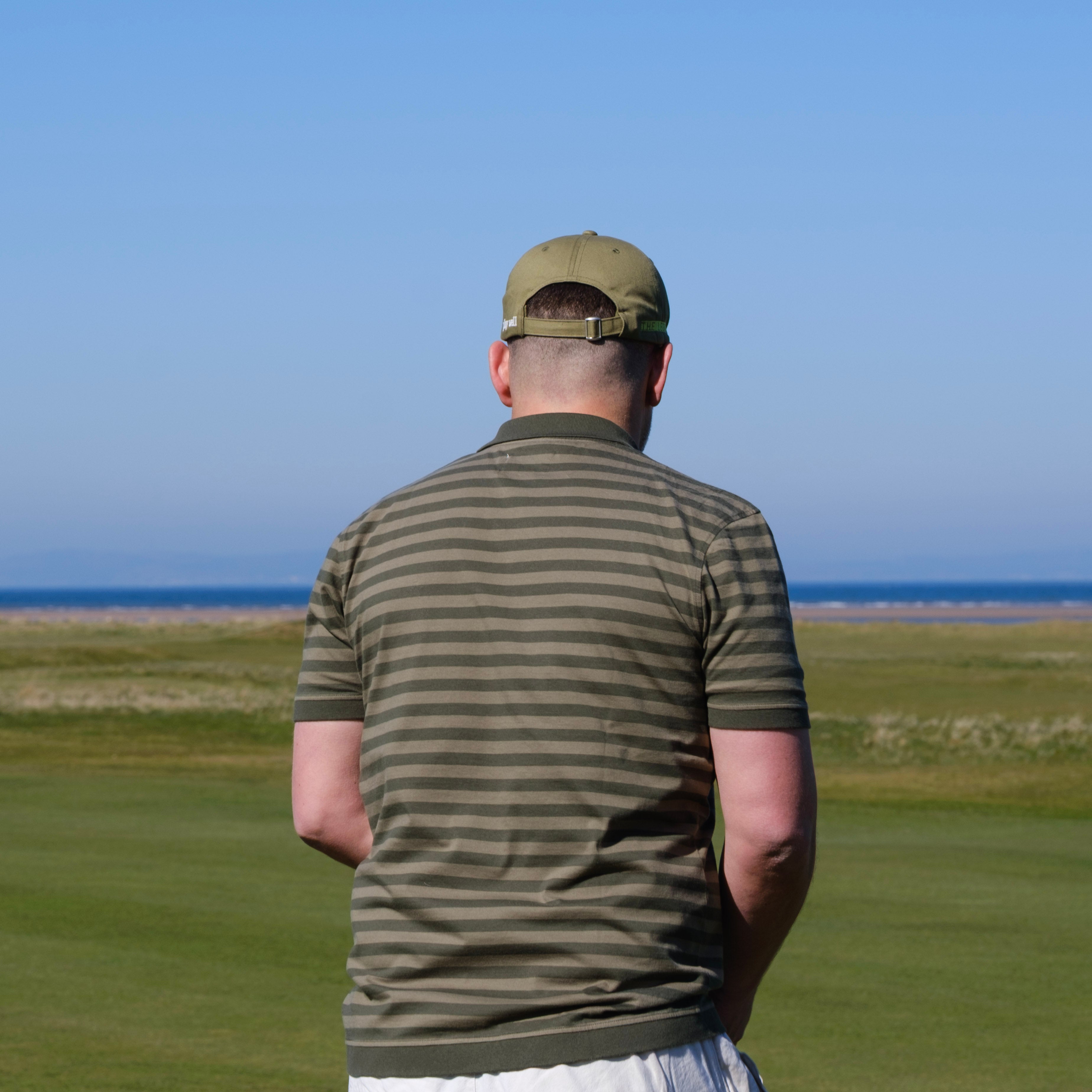 Sounder Golf | Sounder Golf | Clothing | Polos | Play Well Polo - Dark Green / Khaki Stripe | Polos