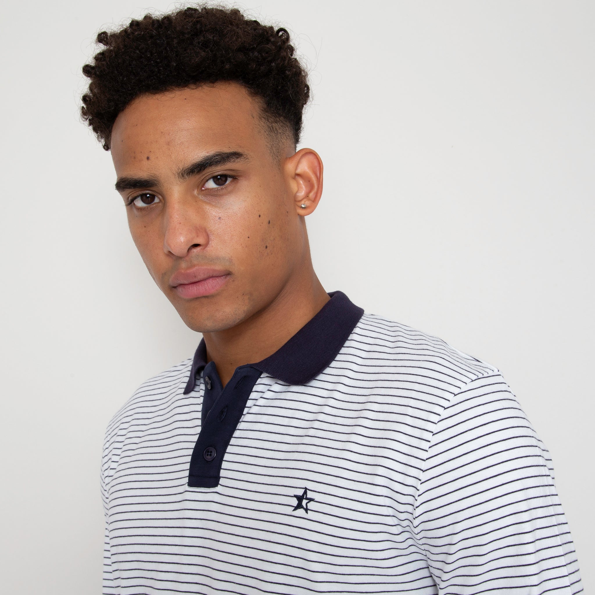 Play Well Polo Long Sleeve -  Deep Navy Pin Stripe / Off White