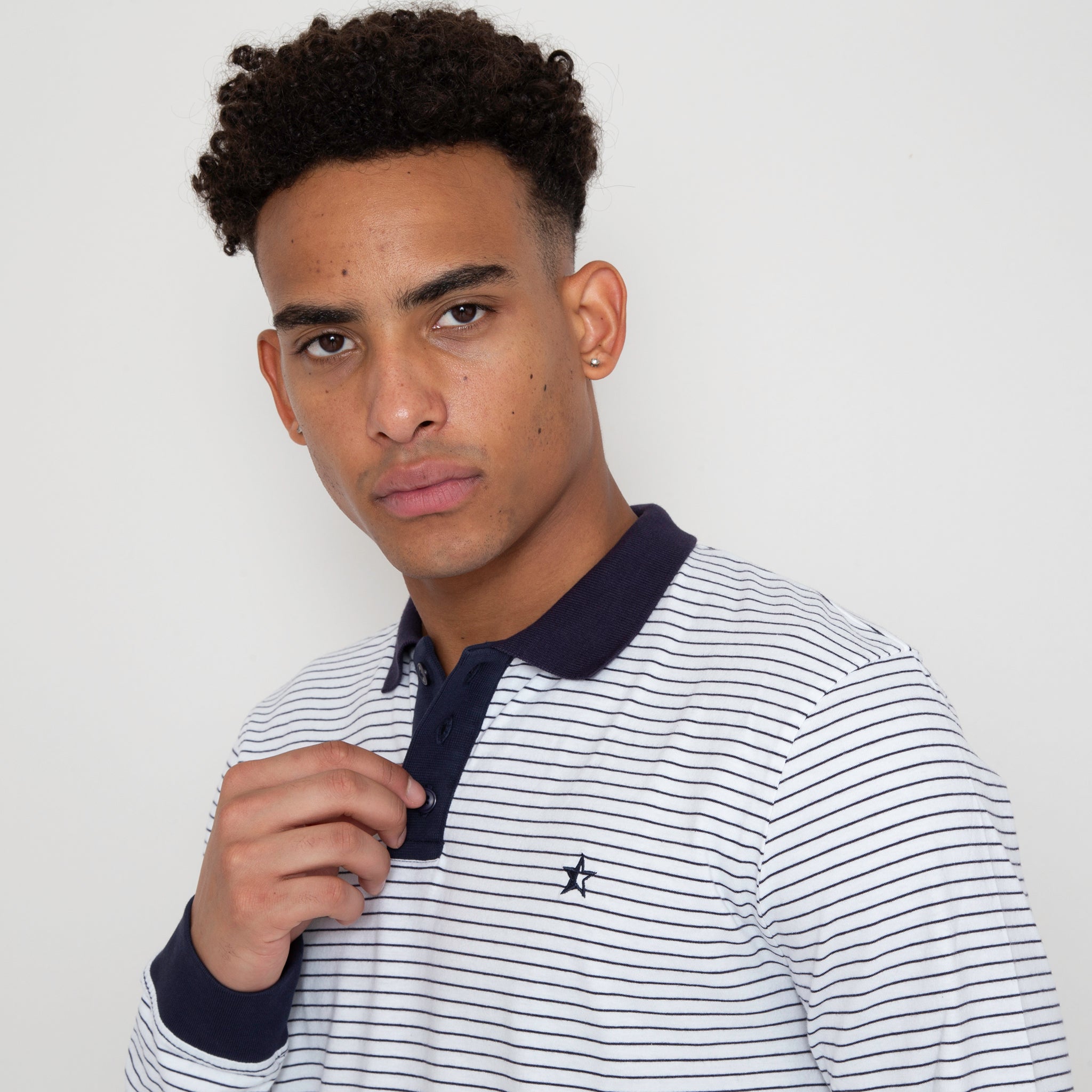 Play Well Polo Long Sleeve -  Deep Navy Pin Stripe / Off White