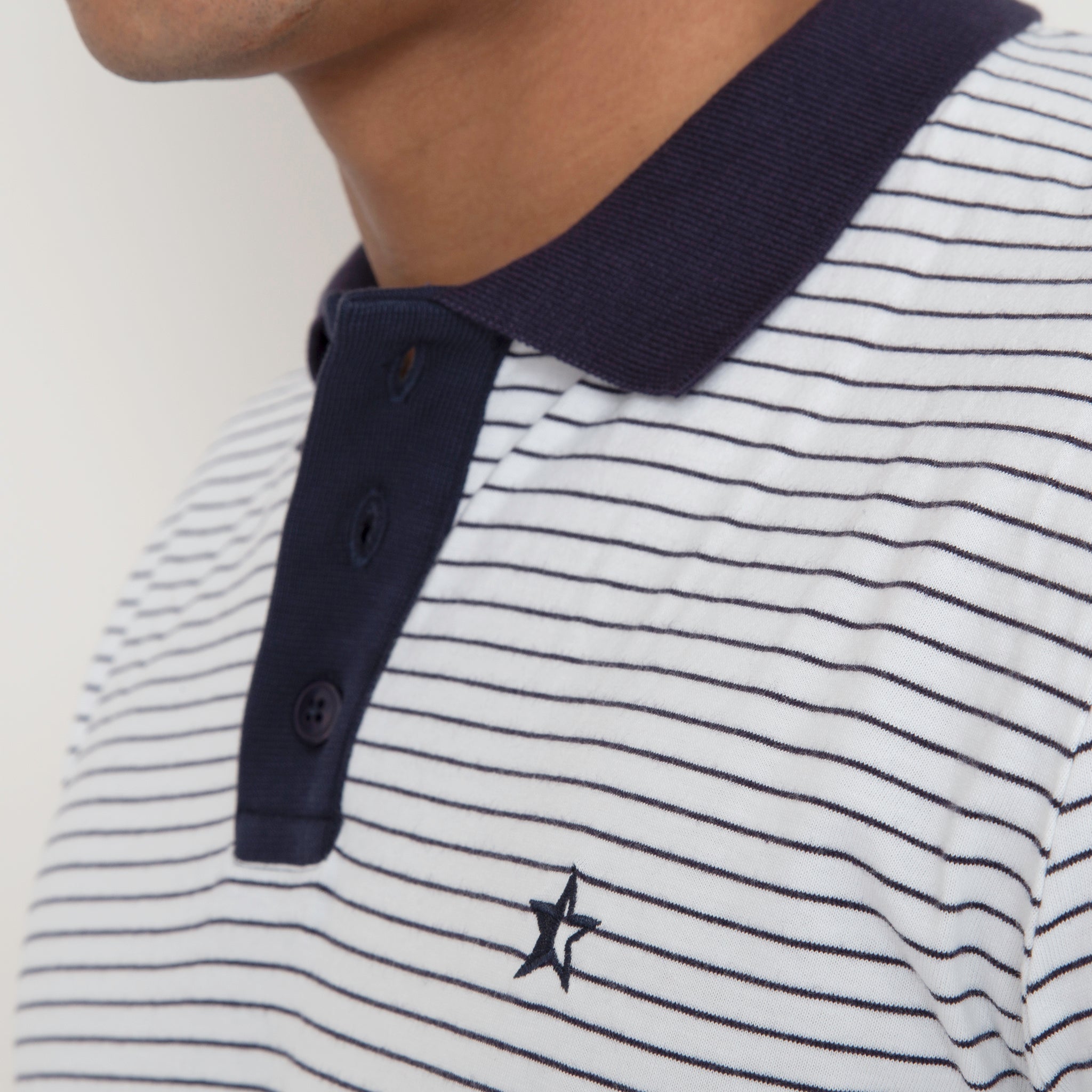 Play Well Polo Long Sleeve -  Deep Navy Pin Stripe / Off White