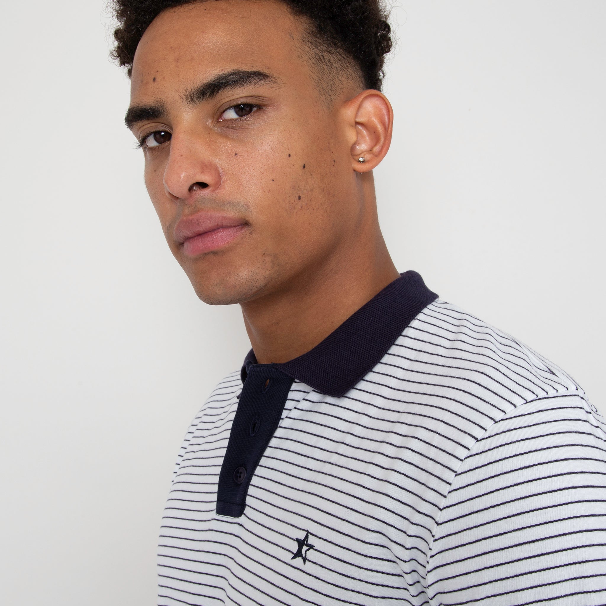 Play Well Polo Long Sleeve -  Deep Navy Pin Stripe / Off White