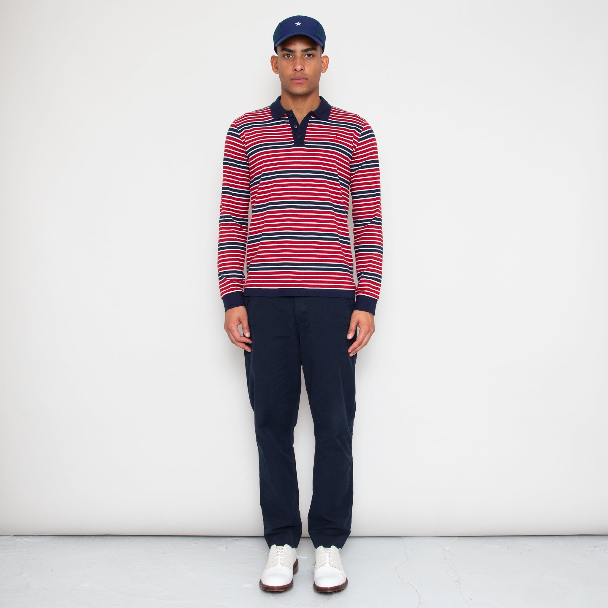 Sounder Golf | Sounder Golf | Clothing | Polos | Monterey Long Sleeve Polo - Deep Red and Navy | Polos